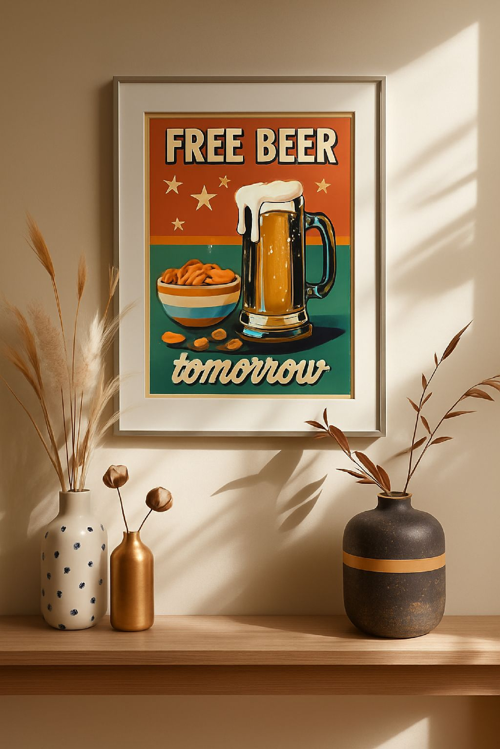 WHIMSICAL Funny Beer Poster, Midcentury Mod Poster, Fun Kitchen Poster, Beer Lovers Poster, Folk Art Scene WHIMSICAL Funny Beer Poster, Midcentury Mod Poster, Fun Kitchen Poster, Beer Lovers Poster, Folk Art Scene
