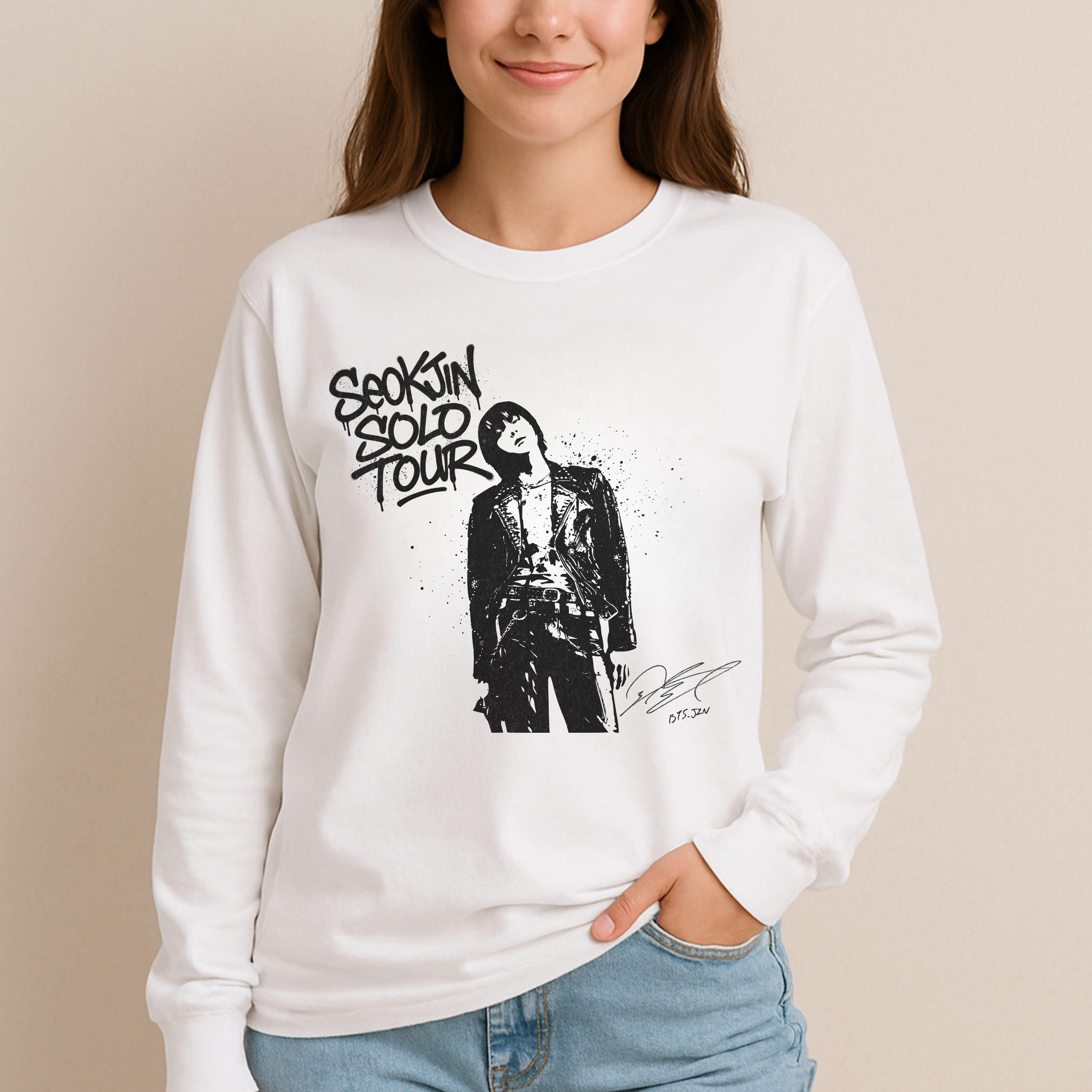 Jin Solo Tour Unisex Long Sleeve Tee, Printed on Front and Back, Designed for Army, by Army product thumbnail image Jin Solo Tour Unisex Long Sleeve Tee, Printed on Front and Back, Designed for Army, by Army product thumbnail image