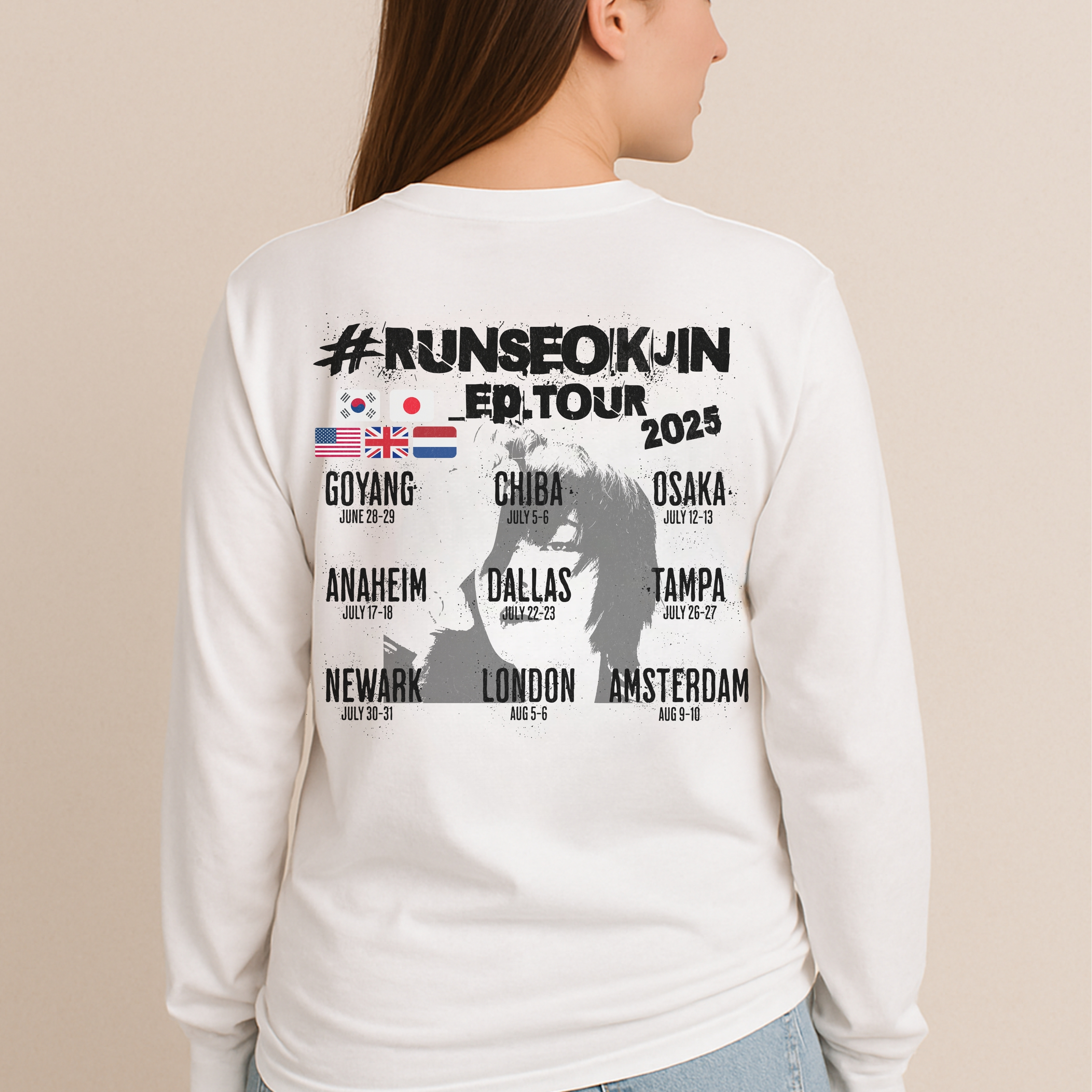 Jin Solo Tour Unisex Long Sleeve Tee, Printed on Front and Back, Designed for Army, by Army product thumbnail image Jin Solo Tour Unisex Long Sleeve Tee, Printed on Front and Back, Designed for Army, by Army product thumbnail image