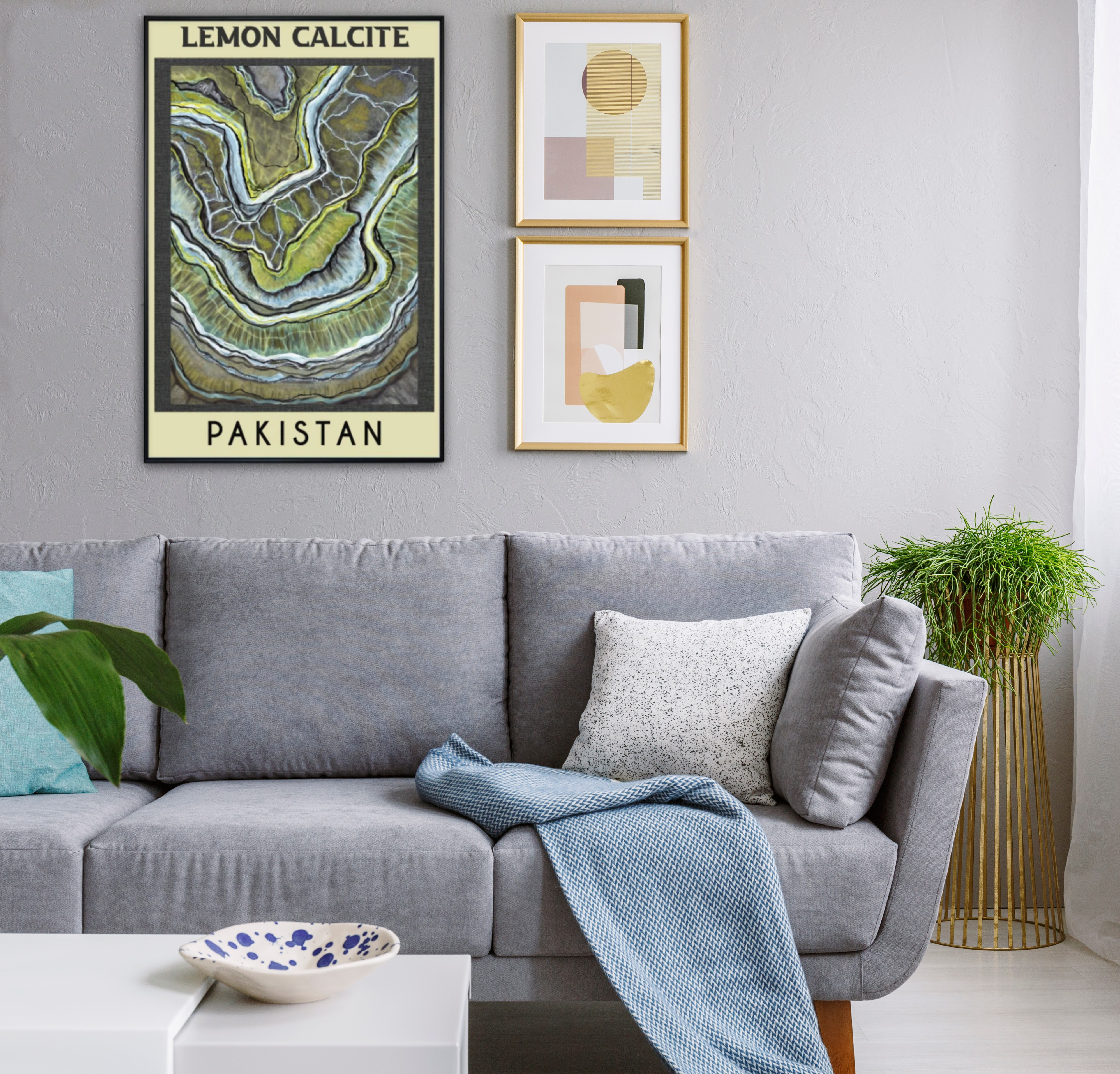 Lemon Calcite Poster, Geode Poster, Pakistan Minerals, Mid Century Geometric Marble Poster, Yellow Gray Print product thumbnail image Lemon Calcite Poster, Geode Poster, Pakistan Minerals, Mid Century Geometric Marble Poster, Yellow Gray Print product thumbnail image