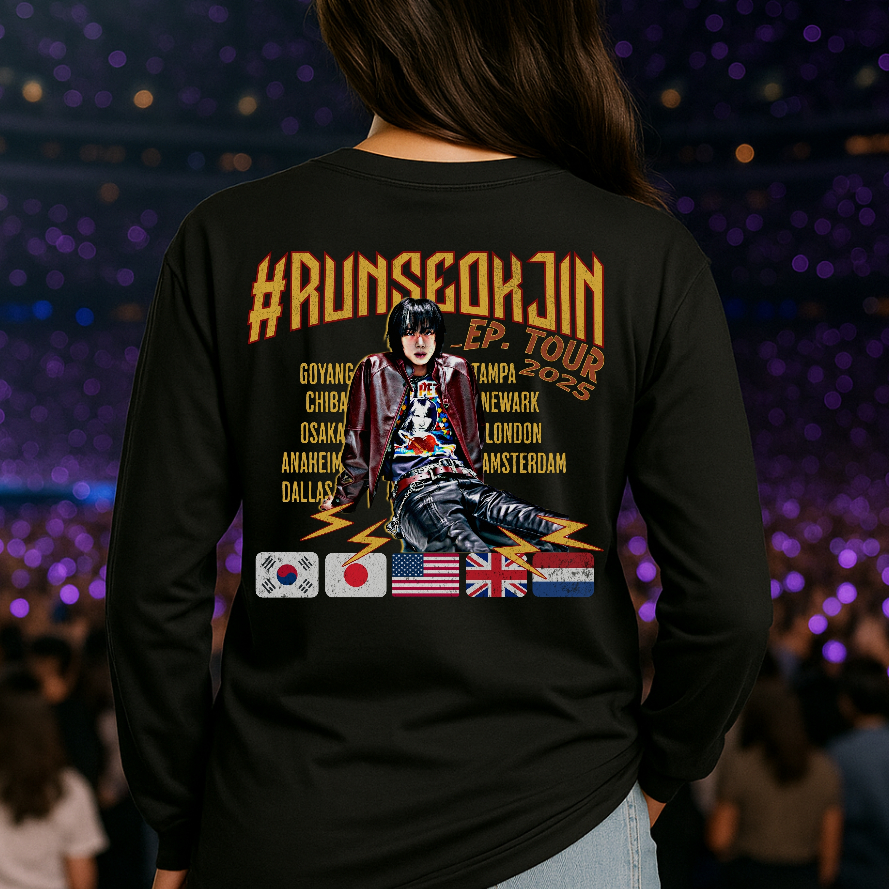 Jin Solo Tour Unisex Long Sleeve Tee, Printed on Front and Back, Designed for Army, by Army product thumbnail image Jin Solo Tour Unisex Long Sleeve Tee, Printed on Front and Back, Designed for Army, by Army product thumbnail image