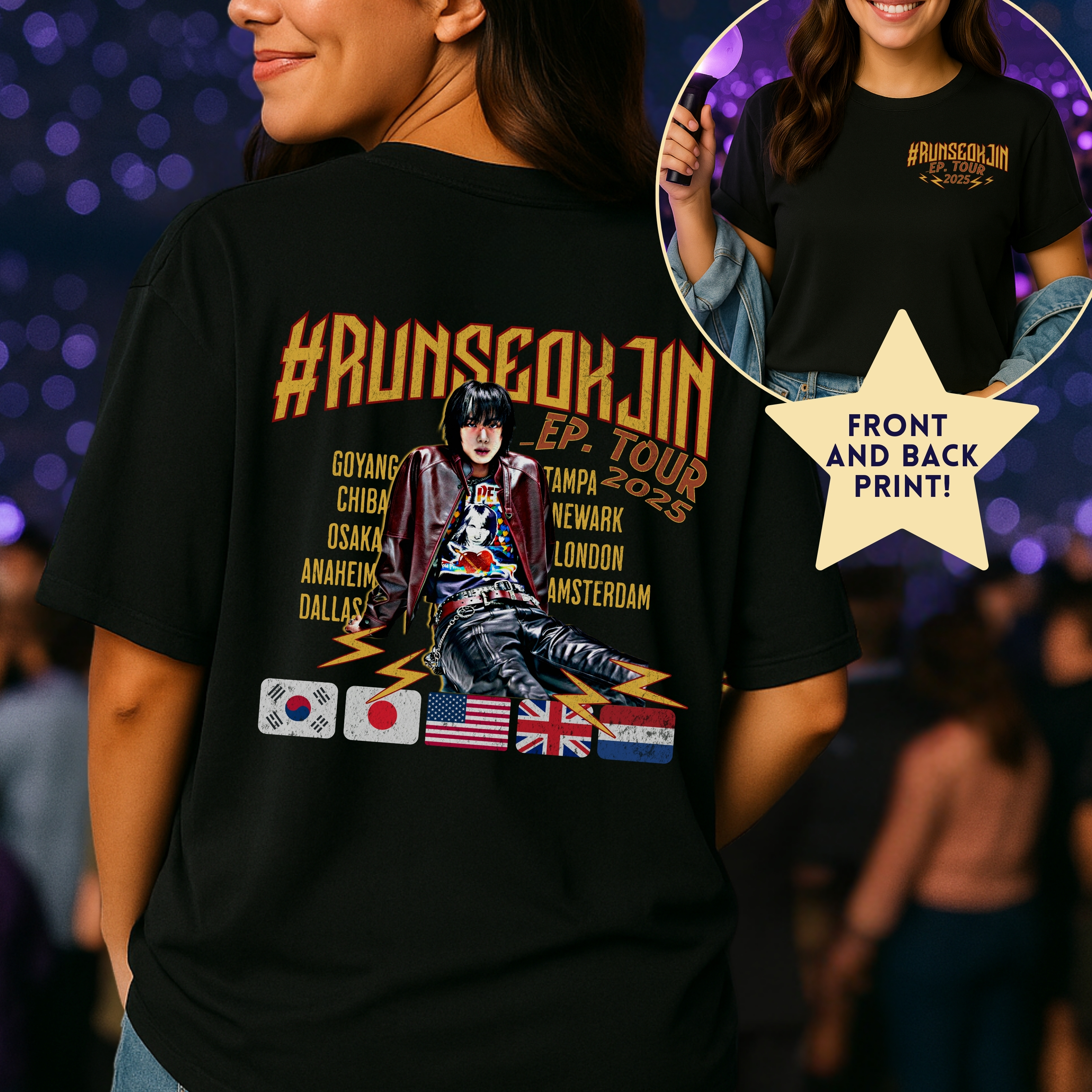 Jin Solo Tour Unisex Tee, Printed on Front and Back, Designed for Army, by Army product thumbnail image Jin Solo Tour Unisex Tee, Printed on Front and Back, Designed for Army, by Army product thumbnail image