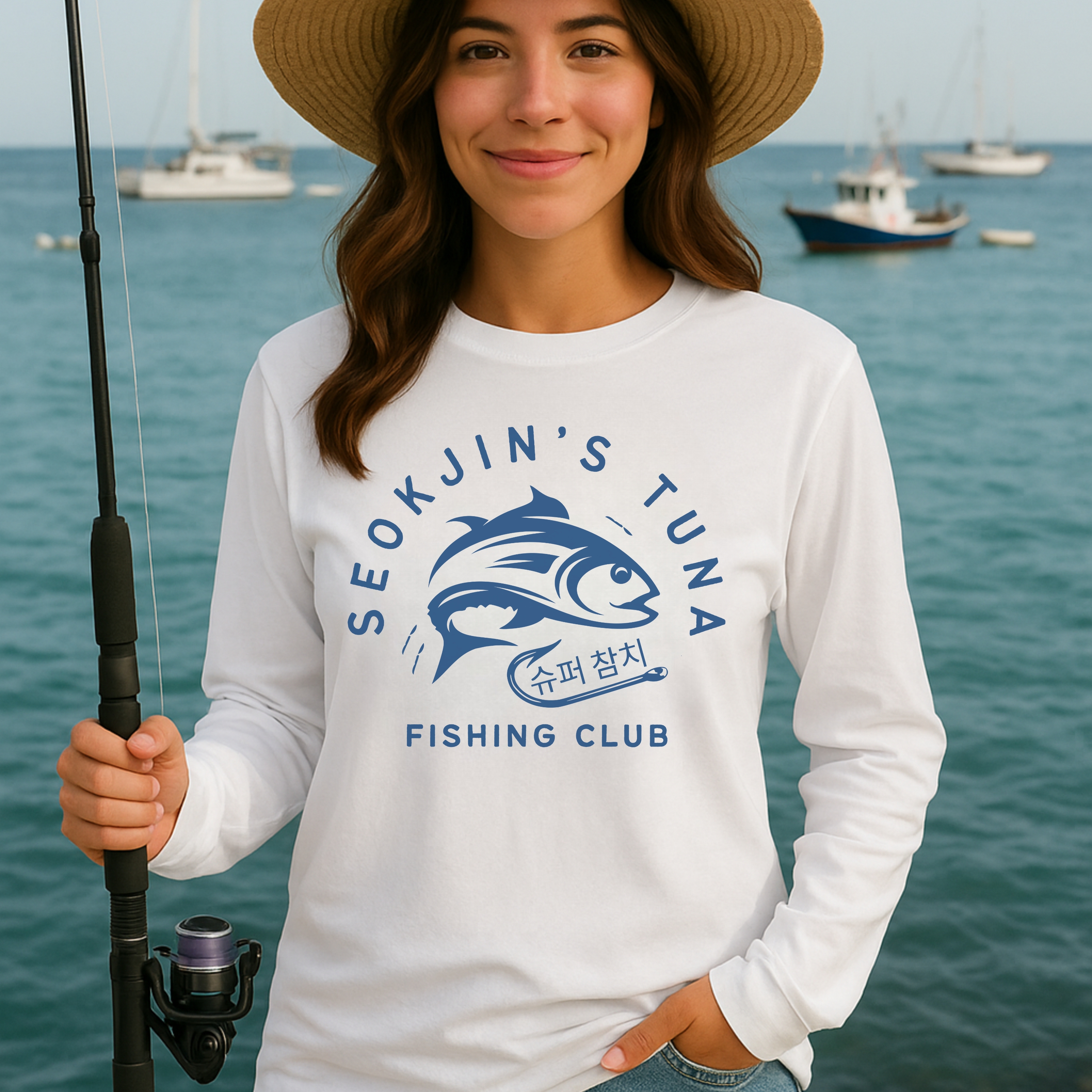 Jin Super Tuna Unisex Long Sleeve Tee, Printed on Front and Back, Designed for Army, by Army product thumbnail image Jin Super Tuna Unisex Long Sleeve Tee, Printed on Front and Back, Designed for Army, by Army product thumbnail image