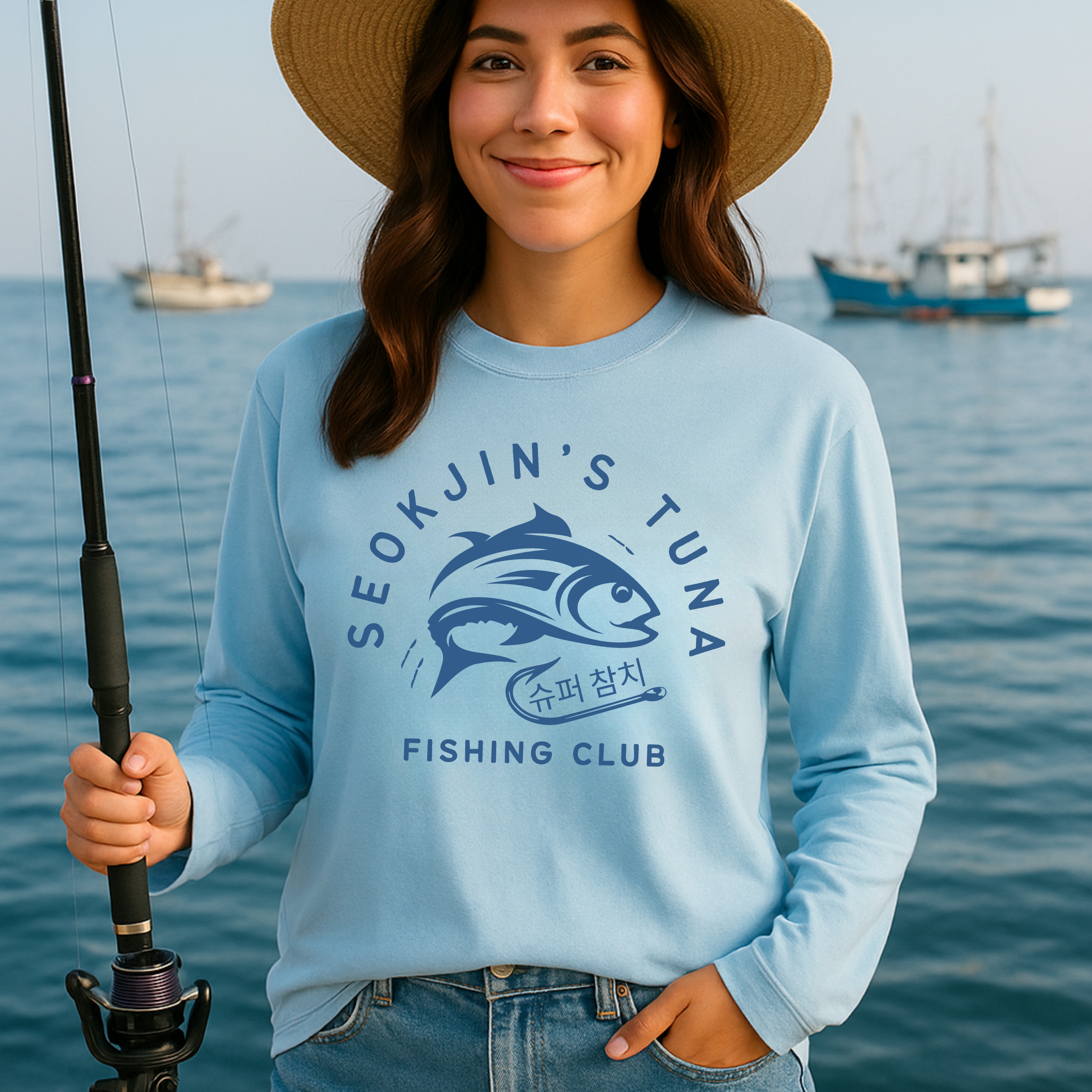 Jin Super Tuna Unisex Long Sleeve Tee, Printed on Front and Back, Designed for Army, by Army Jin Super Tuna Unisex Long Sleeve Tee, Printed on Front and Back, Designed for Army, by Army