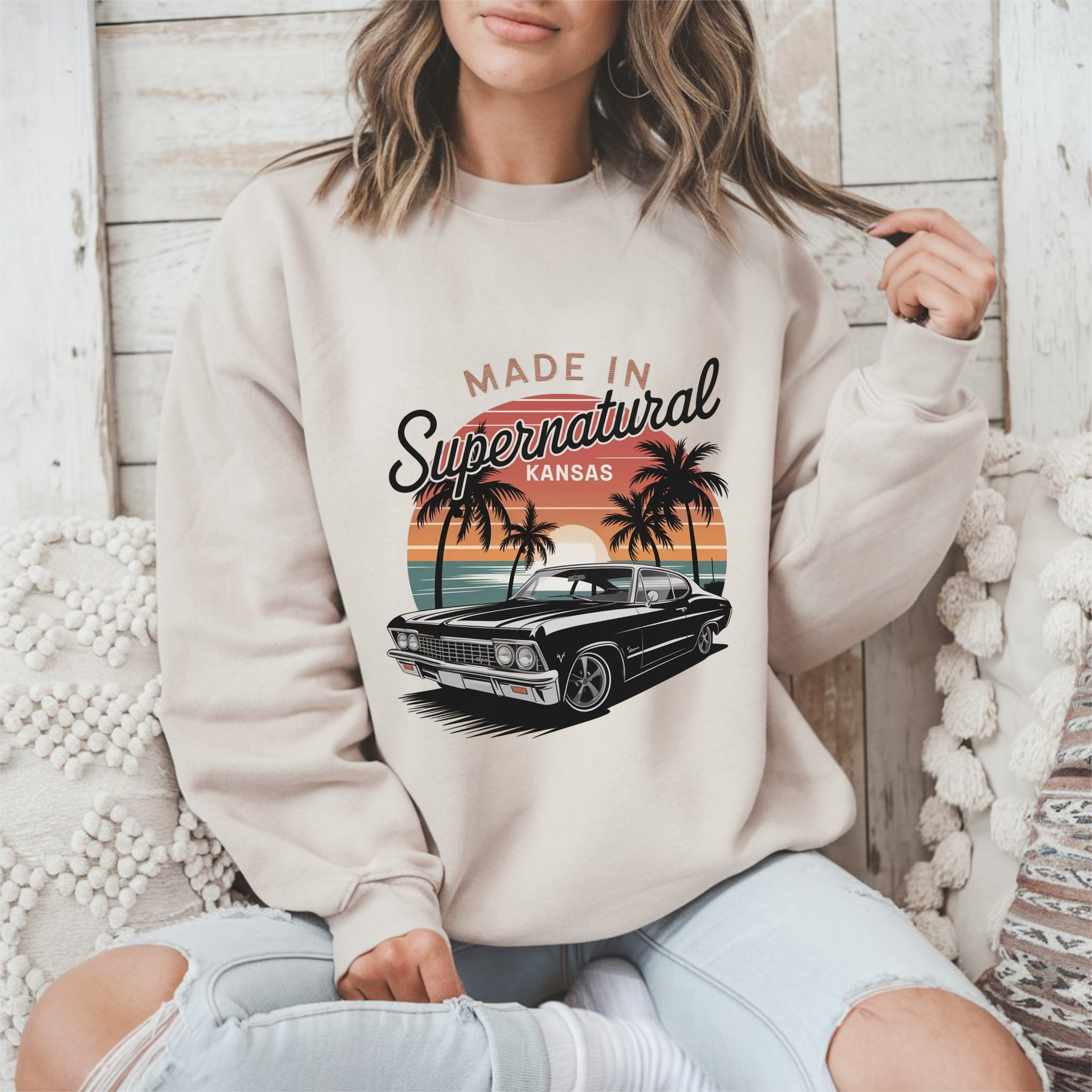 Retro Supernatural Kansas Crewneck Sweatshirt product thumbnail image