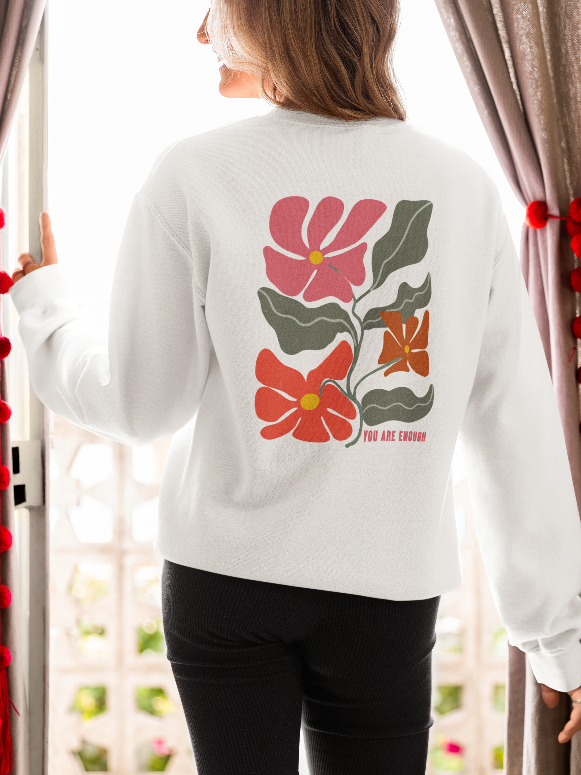 You Are Enough Floral Crewneck Sweatshirt, Inspirational Pullover, Cotton Blend Top, Positive Message Gift, Mental Health Apparel You Are Enough Floral Crewneck Sweatshirt, Inspirational Pullover, Cotton Blend Top, Positive Message Gift, Mental Health Apparel