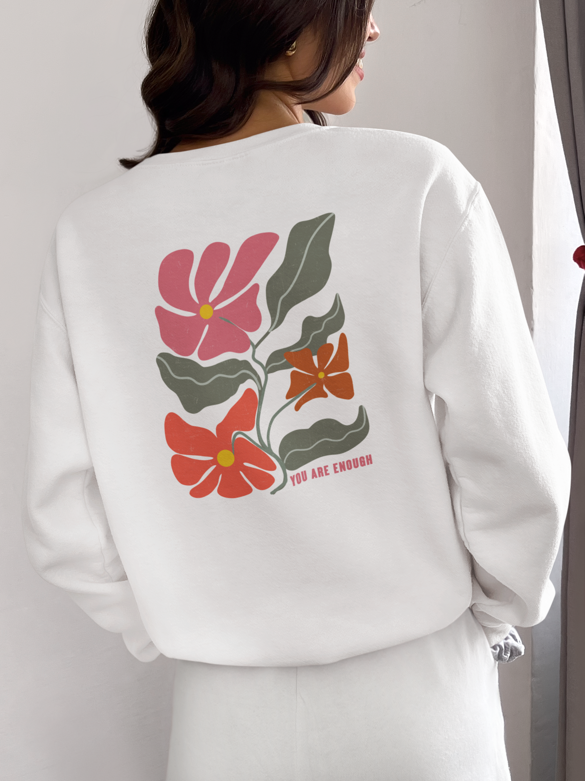 You Are Enough Floral Crewneck Sweatshirt, Inspirational Pullover, Cotton Blend Top, Positive Message Gift, Mental Health Apparel product thumbnail image You Are Enough Floral Crewneck Sweatshirt, Inspirational Pullover, Cotton Blend Top, Positive Message Gift, Mental Health Apparel product thumbnail image