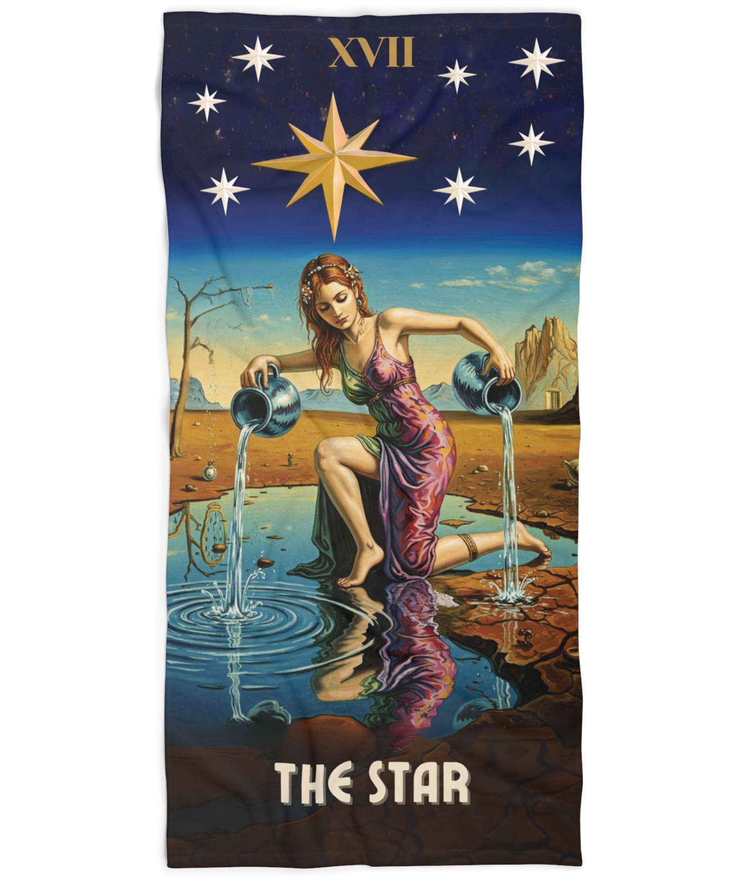 The Star Tarot Card Surreal Dreamscape Beach Towel 30x60 - Original Design Inspired by Dali Boho Art product thumbnail image