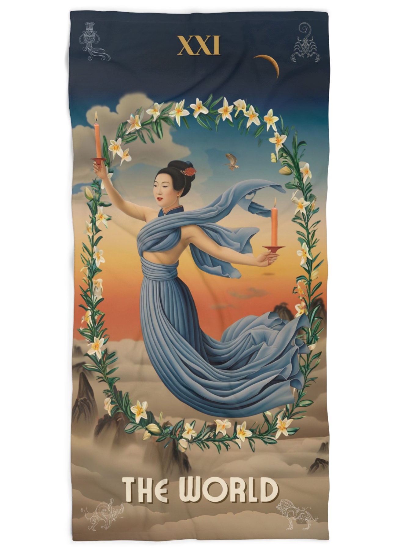 The World Tarot Card Surreal Beach Towel 30x60 - Original Design Inspired by Dali Boho Dreamscape Art product thumbnail image