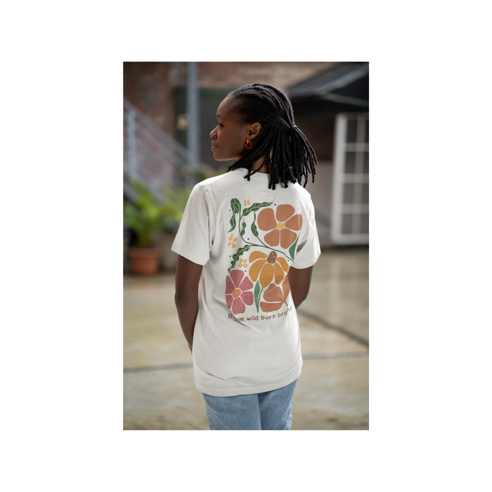Bloom Wild Burn Bright Graphic T-Shirt, Botanical Art Shirt, Inspirational Cotton Top, Lightweight Casual Summer Vibe Shirt product thumbnail image Bloom Wild Burn Bright Graphic T-Shirt, Botanical Art Shirt, Inspirational Cotton Top, Lightweight Casual Summer Vibe Shirt product thumbnail image