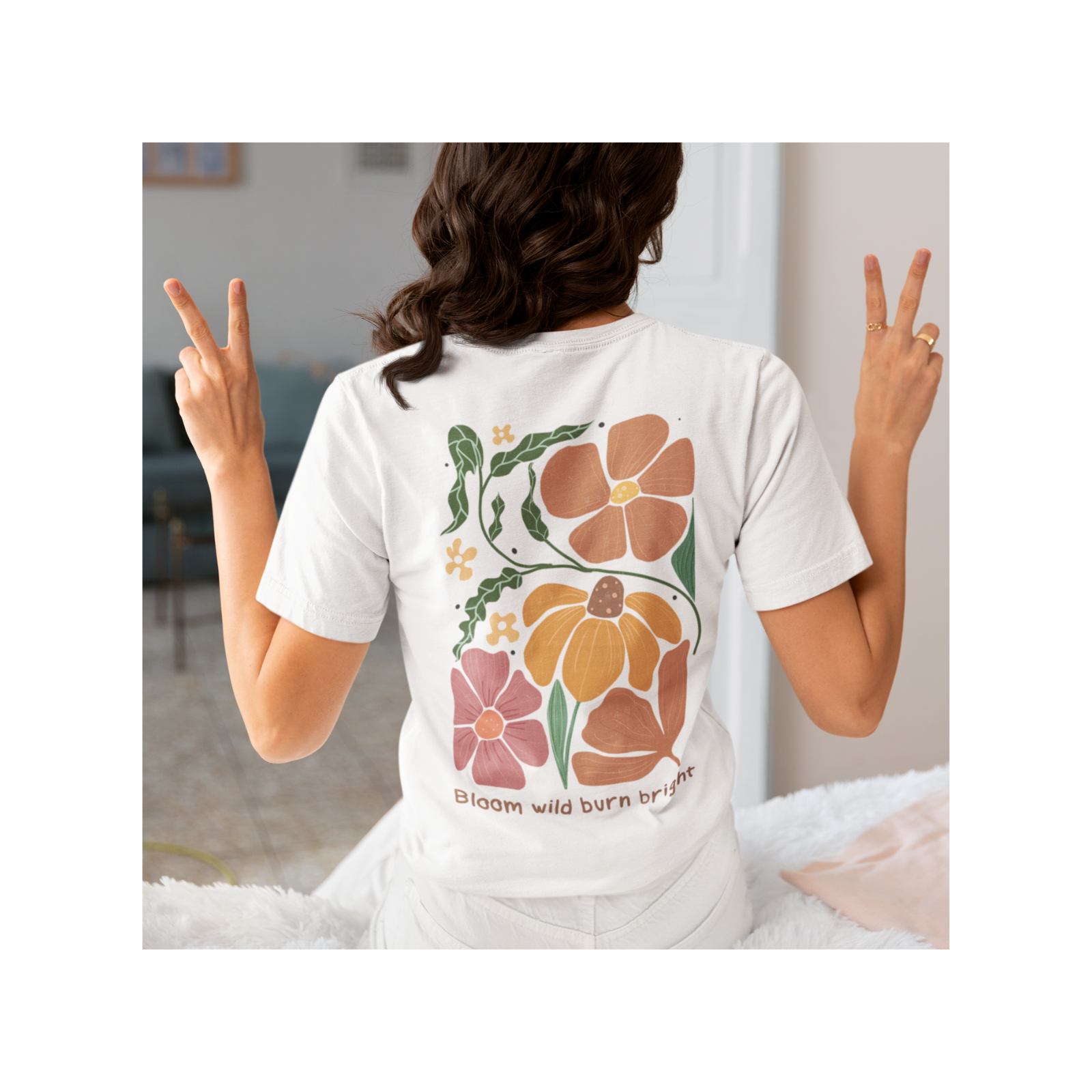 Bloom Wild Burn Bright Graphic T-Shirt, Botanical Art Shirt, Inspirational Cotton Top, Lightweight Casual Summer Vibe Shirt product thumbnail image Bloom Wild Burn Bright Graphic T-Shirt, Botanical Art Shirt, Inspirational Cotton Top, Lightweight Casual Summer Vibe Shirt product thumbnail image