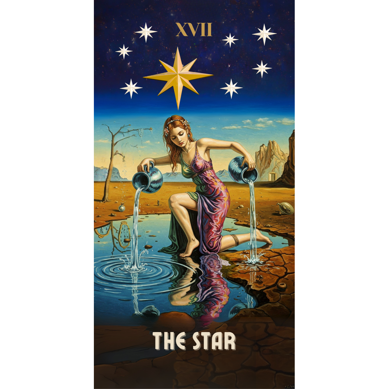 The Star Tarot Card Surreal Dreamscape Beach Towel 30x60 - Original Design Inspired by Dali Boho Art product thumbnail image