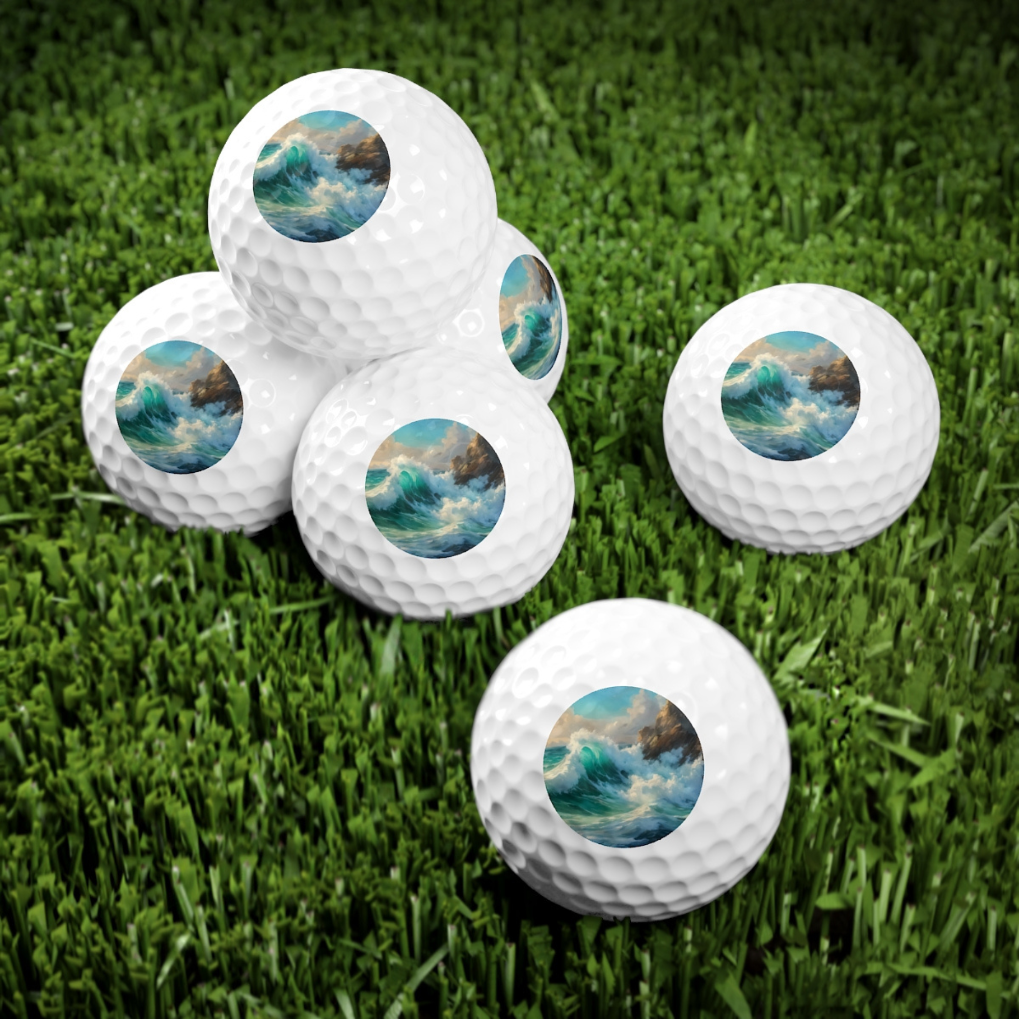 Ocean Wave Golf Balls 6pcs Coastal Art Golf Gift Set
