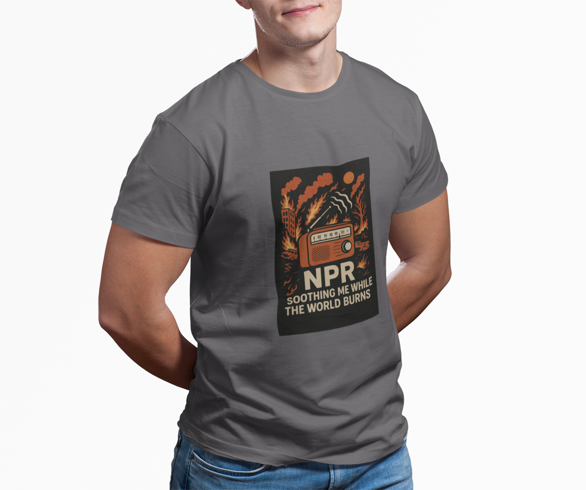NPR Soothing Me While the World Burns - Unisex T-Shirt product thumbnail image NPR Soothing Me While the World Burns - Unisex T-Shirt product thumbnail image