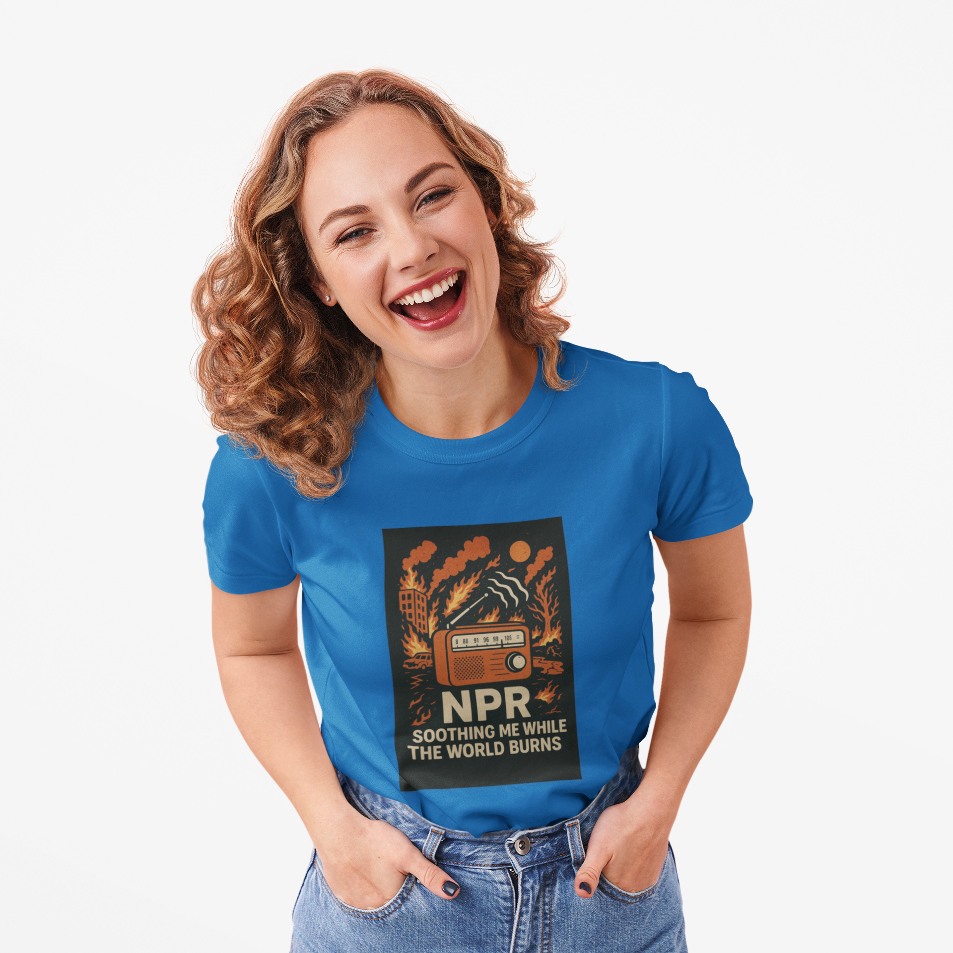 NPR Soothing Me While the World Burns - Unisex T-Shirt product thumbnail image NPR Soothing Me While the World Burns - Unisex T-Shirt product thumbnail image