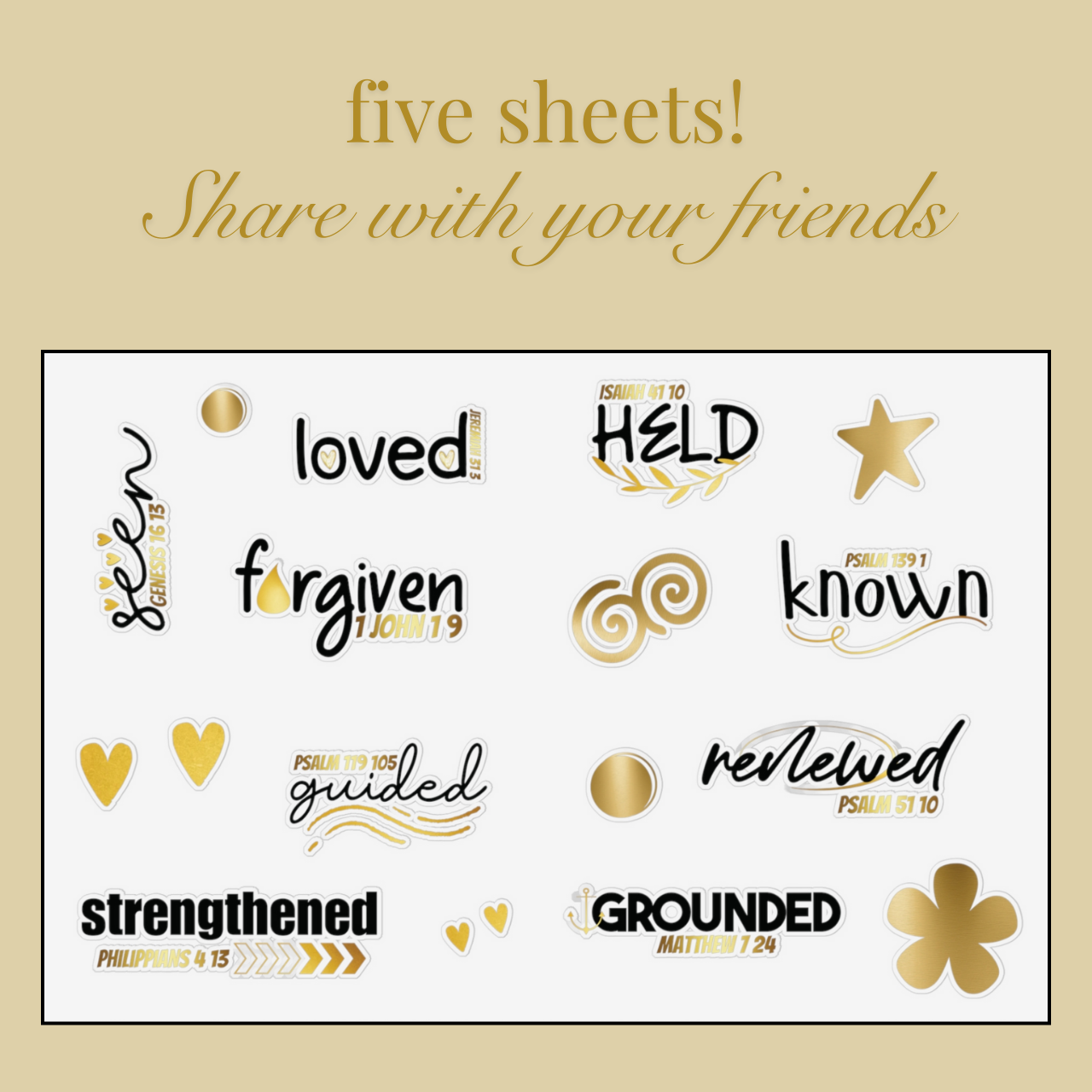 "God's Got You" Sticker Sheet Bundle - 1 design, 5 sheets so you can share with your friends! product thumbnail image "God's Got You" Sticker Sheet Bundle - 1 design, 5 sheets so you can share with your friends! product thumbnail image