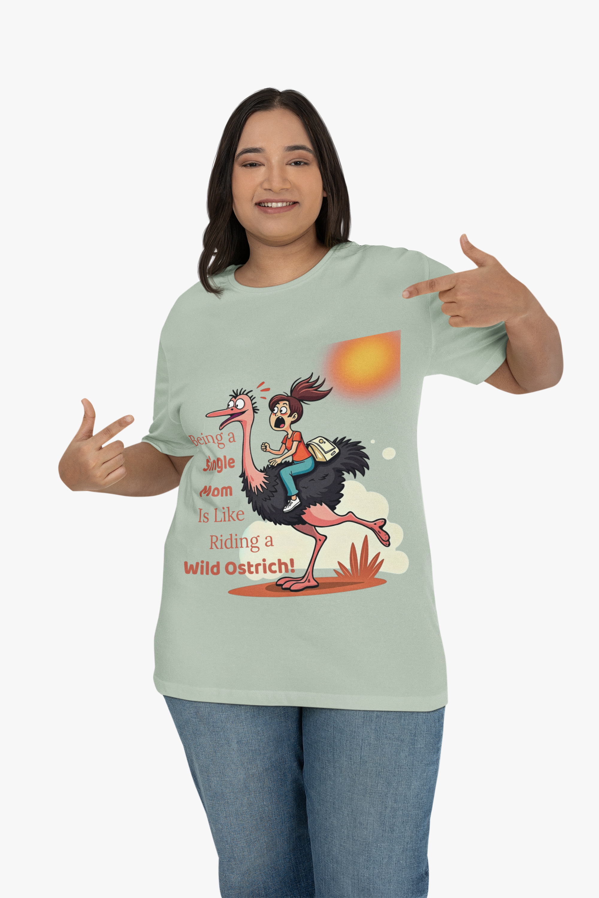 Being a Single Mom is Like Riding a Wild Ostrich Design - Funny Single Mom Unisex T-shirt product thumbnail image