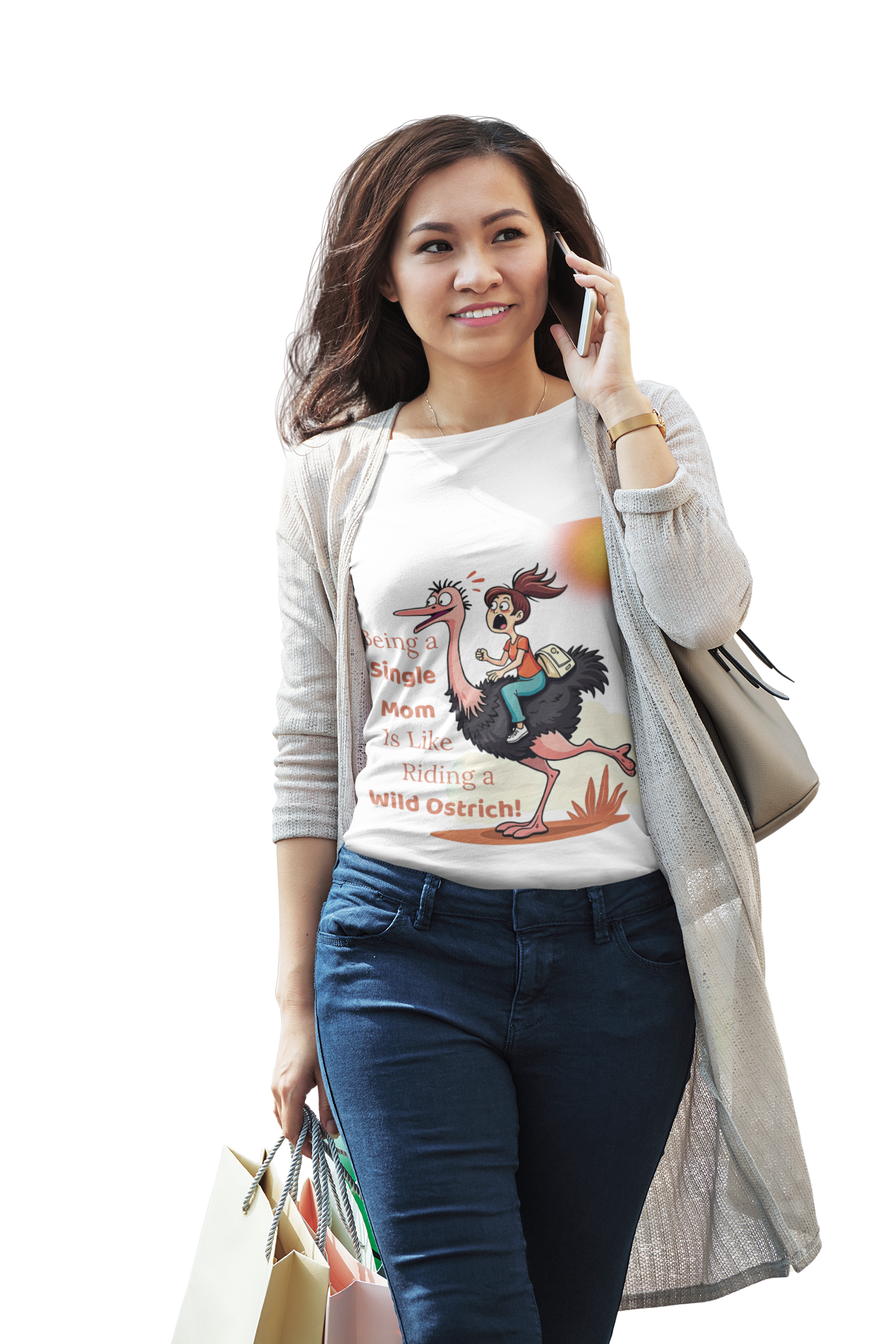 Being a Single Mom is Like Riding a Wild Ostrich Design - Funny Single Mom Unisex T-shirt product thumbnail image