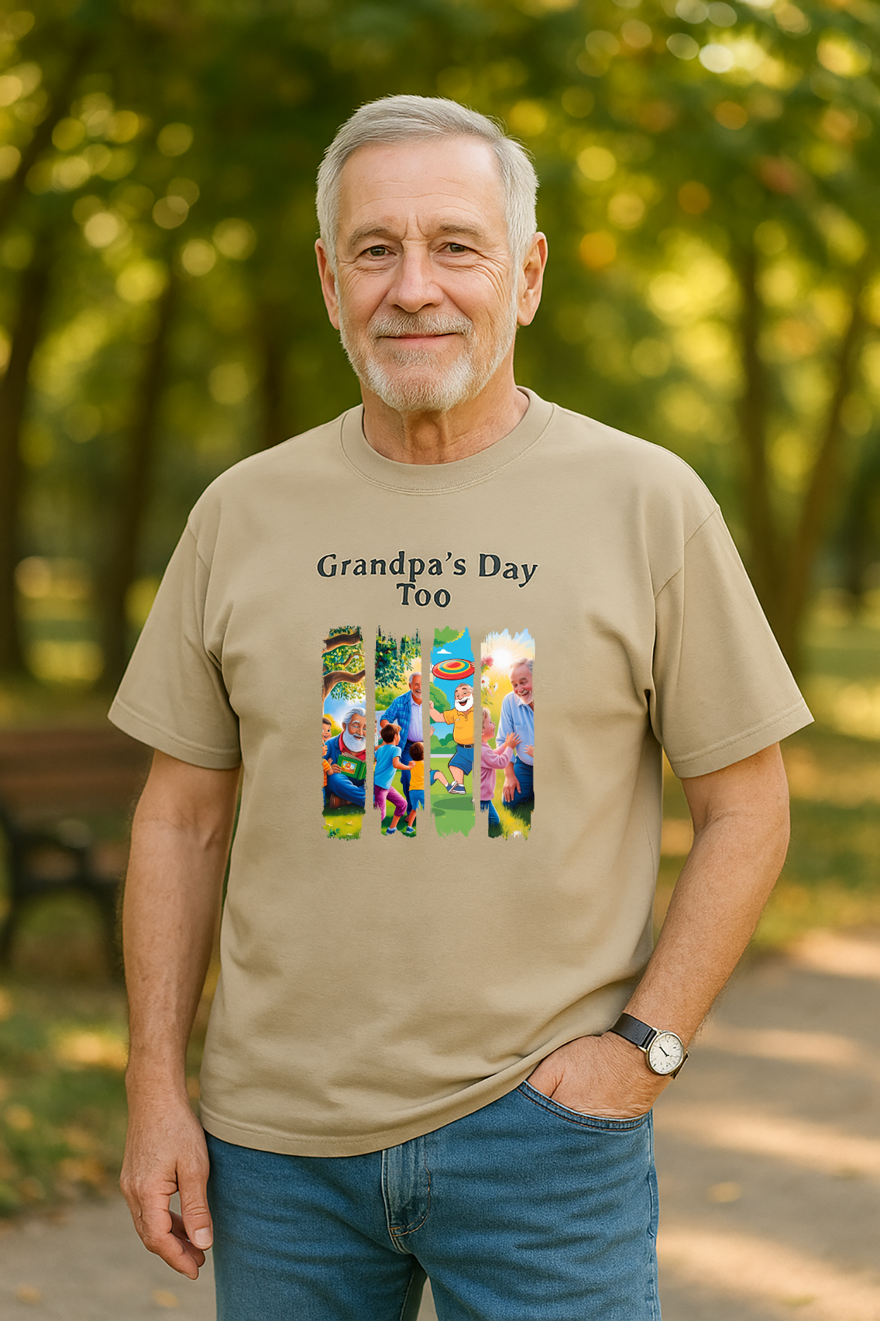 Grandpa's Day Too T Shirt Unisex Heavy Cotton Tee with Grandkids Brush Stroke Art Fathers Day Gift for Grandpa Pops Papa