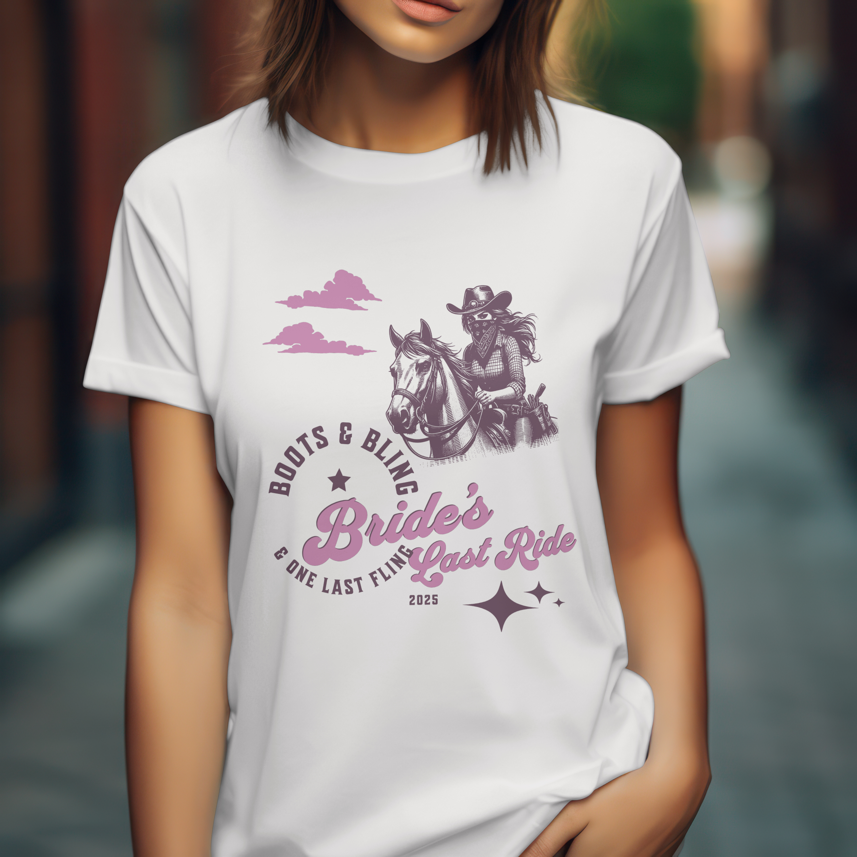 Bachelorette Party Wester Bridal Cowboy T-Shirt - "Bride's Last Ride" Fun Graphic Tee product thumbnail image Bachelorette Party Wester Bridal Cowboy T-Shirt - "Bride's Last Ride" Fun Graphic Tee product thumbnail image
