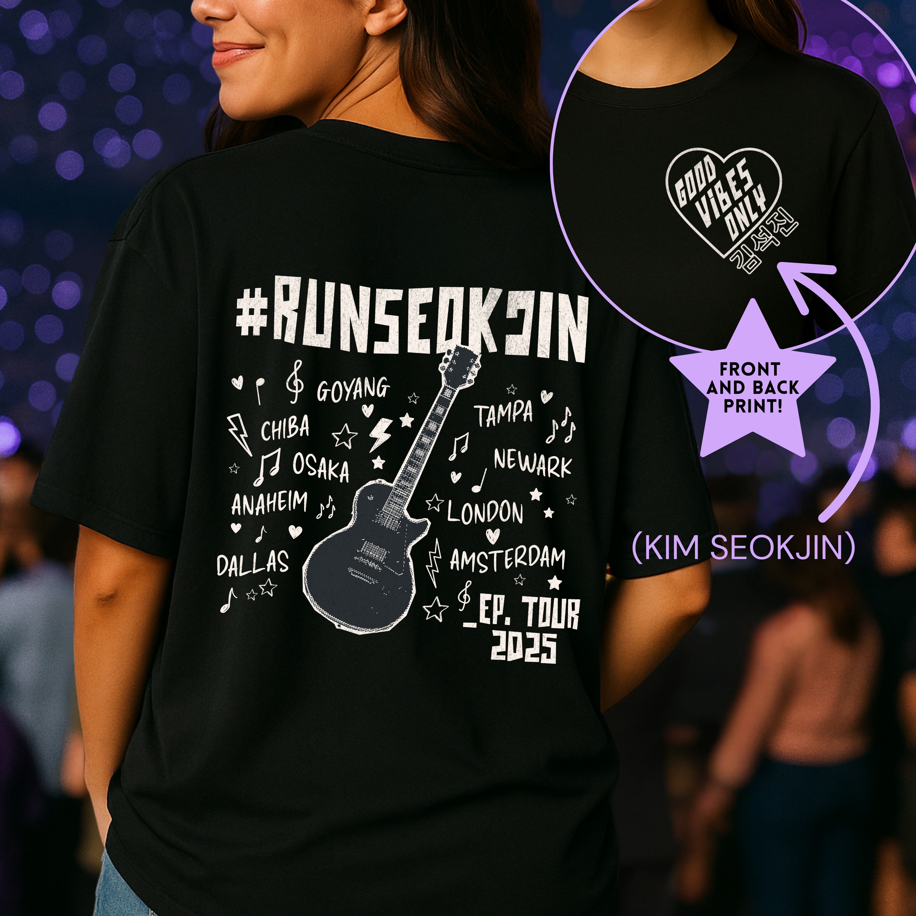 Jin Solo Tour Unisex Tee, Printed on Front and Back, Designed for Army, by Army Jin Solo Tour Unisex Tee, Printed on Front and Back, Designed for Army, by Army