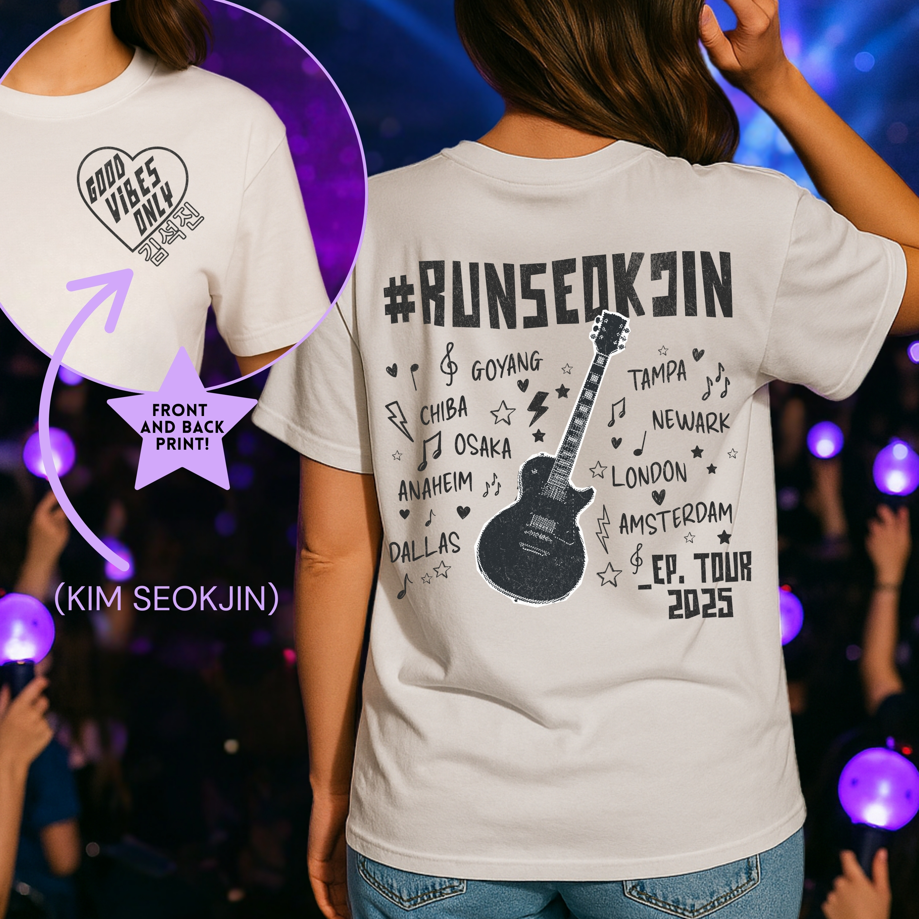 Jin Solo Tour Unisex Tee, Printed on Front and Back, Designed for Army, by Army product thumbnail image Jin Solo Tour Unisex Tee, Printed on Front and Back, Designed for Army, by Army product thumbnail image