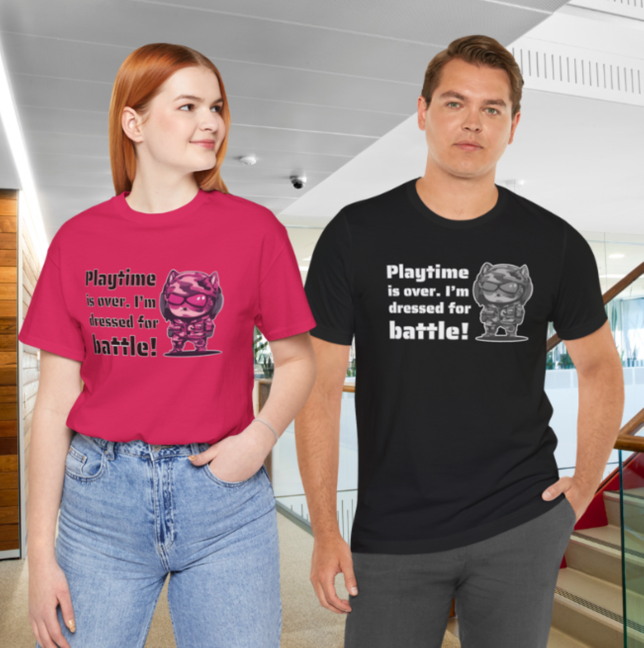"Playtime is over. I'm Dressed for Battle." Front only design. Unisex Jersey Short Sleeve Tee Adult product thumbnail image "Playtime is over. I'm Dressed for Battle." Front only design. Unisex Jersey Short Sleeve Tee Adult product thumbnail image
