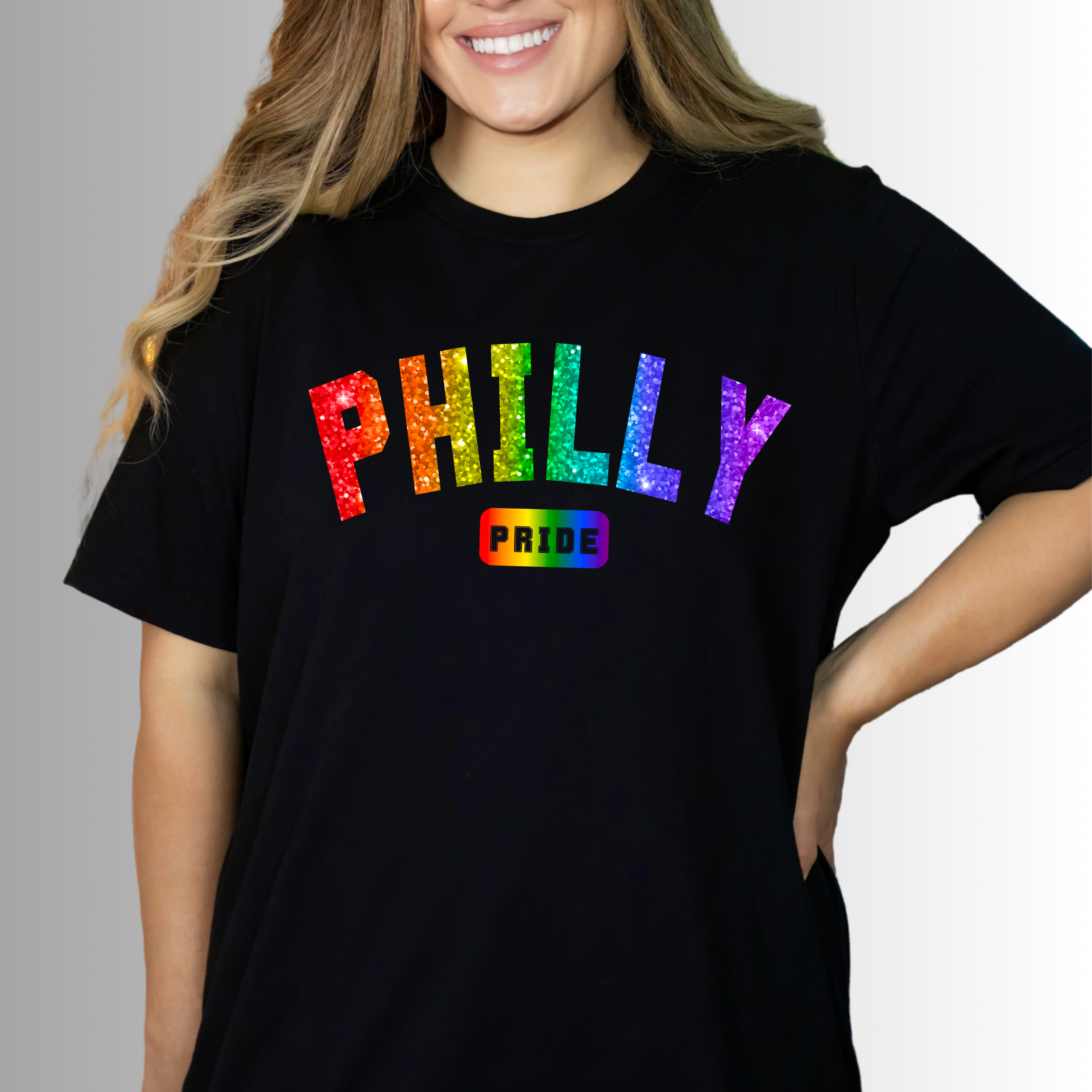 Philly Pride Varsity - Faux Sparkle - Adult Short Sleeve Tee product thumbnail image Philly Pride Varsity - Faux Sparkle - Adult Short Sleeve Tee product thumbnail image