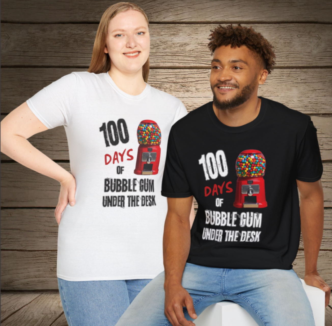 "100 DAYS OF BUBBLEGUM UNDER THE DESK" Unisex Softstyle Adult Short Sleeve T-Shirt product thumbnail image "100 DAYS OF BUBBLEGUM UNDER THE DESK" Unisex Softstyle Adult Short Sleeve T-Shirt product thumbnail image
