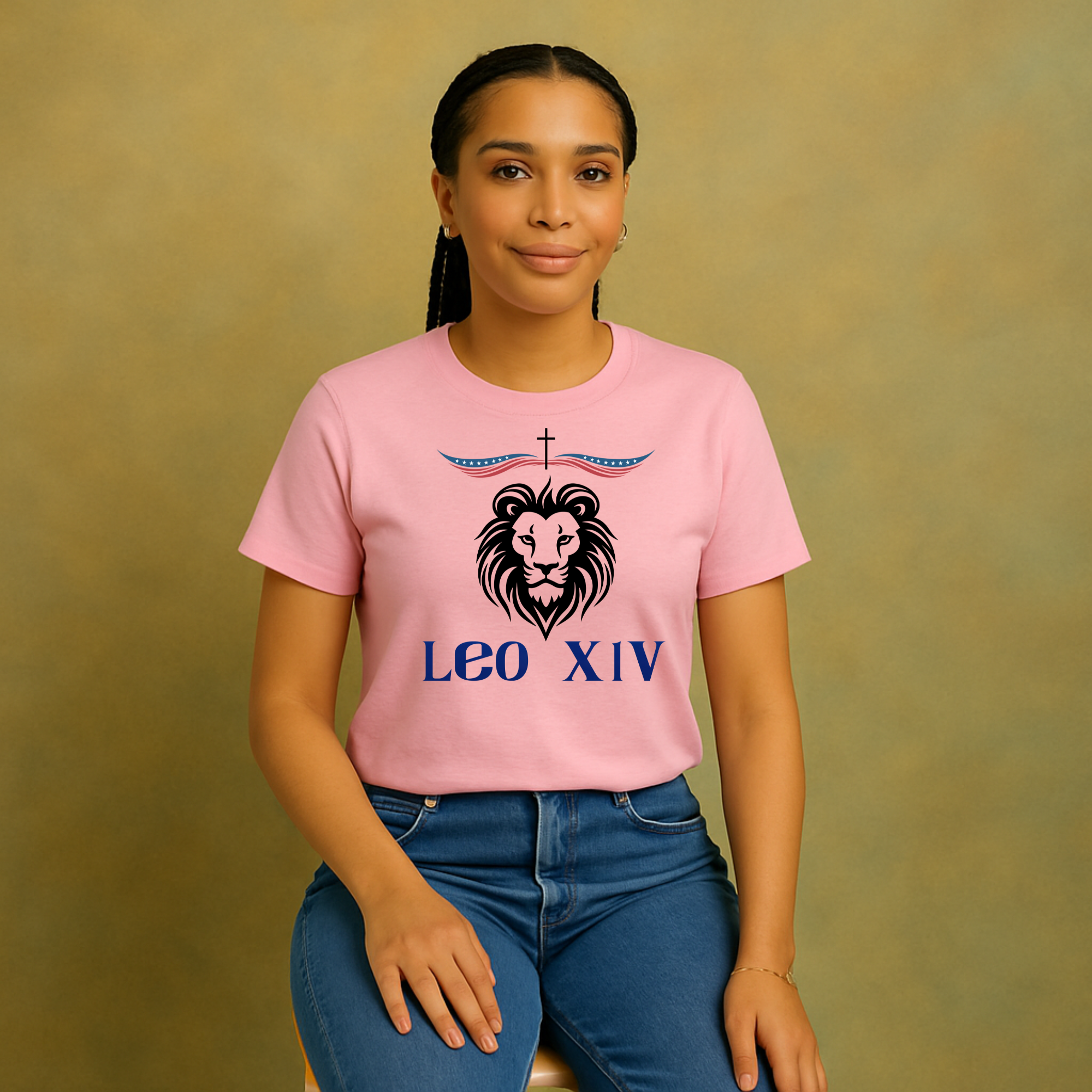 Leo XIV New Pope T-Shirt Lion Crest Design with Patriotic Cross Catholic Faith Graphic Tee Unisex Heavy Cotton Shirt product thumbnail image Leo XIV New Pope T-Shirt Lion Crest Design with Patriotic Cross Catholic Faith Graphic Tee Unisex Heavy Cotton Shirt product thumbnail image