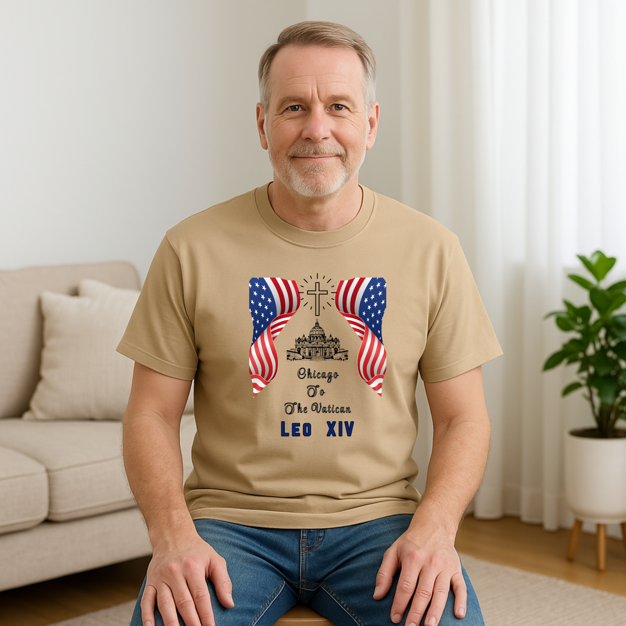 Chicago to The Vatican Leo XIV Pope T-Shirt Patriotic Catholic Tee Faith-Based Unisex Shirt Religious Americana Apparel product thumbnail image Chicago to The Vatican Leo XIV Pope T-Shirt Patriotic Catholic Tee Faith-Based Unisex Shirt Religious Americana Apparel product thumbnail image