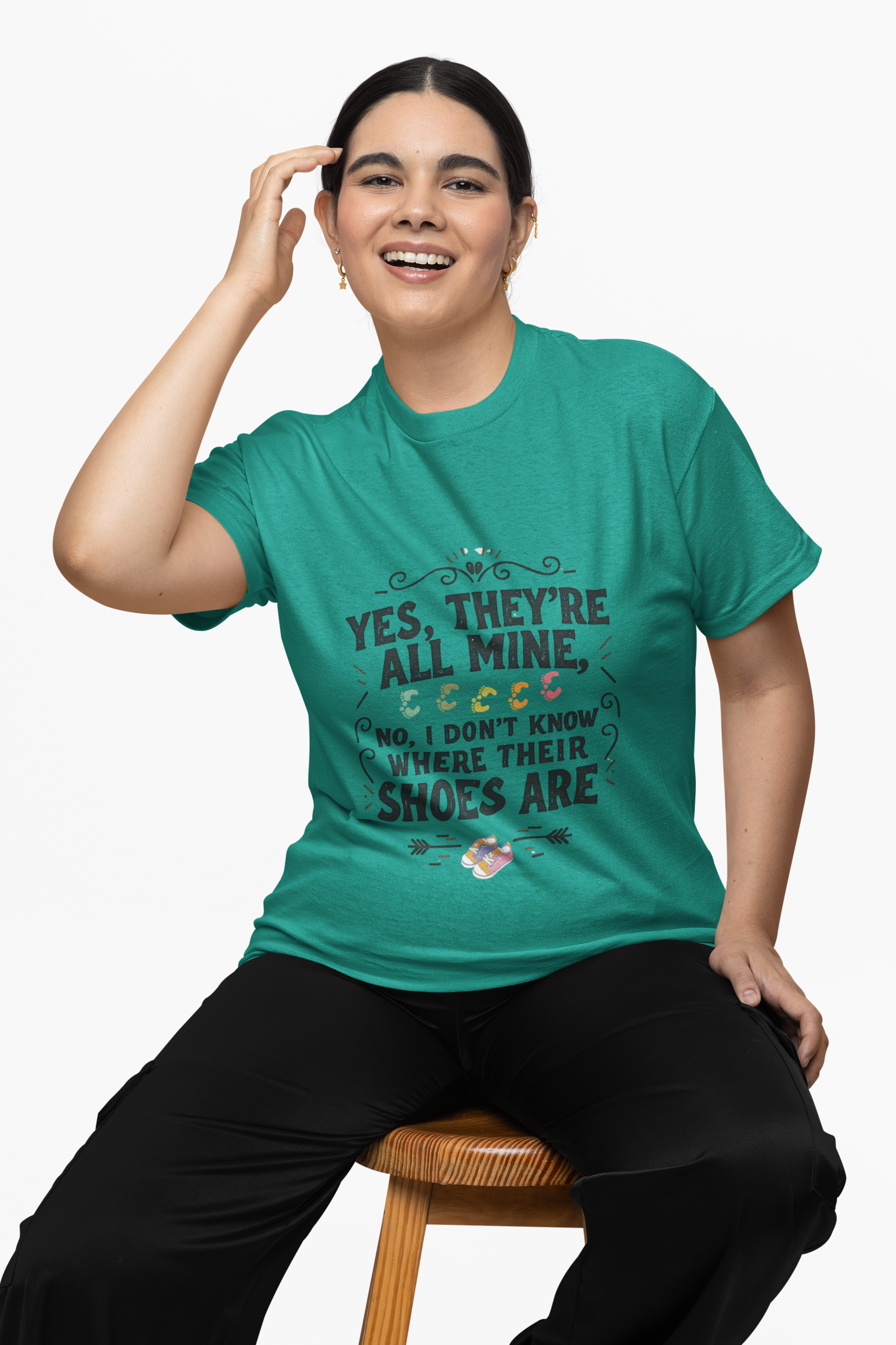 Funny Mom T-Shirt – “Yes, They’re All Mine” Quote with Kids’ Shoes & Footprints – Chaos Coordinator Shirt – Cute Graphic Tee for Moms – Motherhood Humor Gift product thumbnail image Funny Mom T-Shirt – “Yes, They’re All Mine” Quote with Kids’ Shoes & Footprints – Chaos Coordinator Shirt – Cute Graphic Tee for Moms – Motherhood Humor Gift product thumbnail image