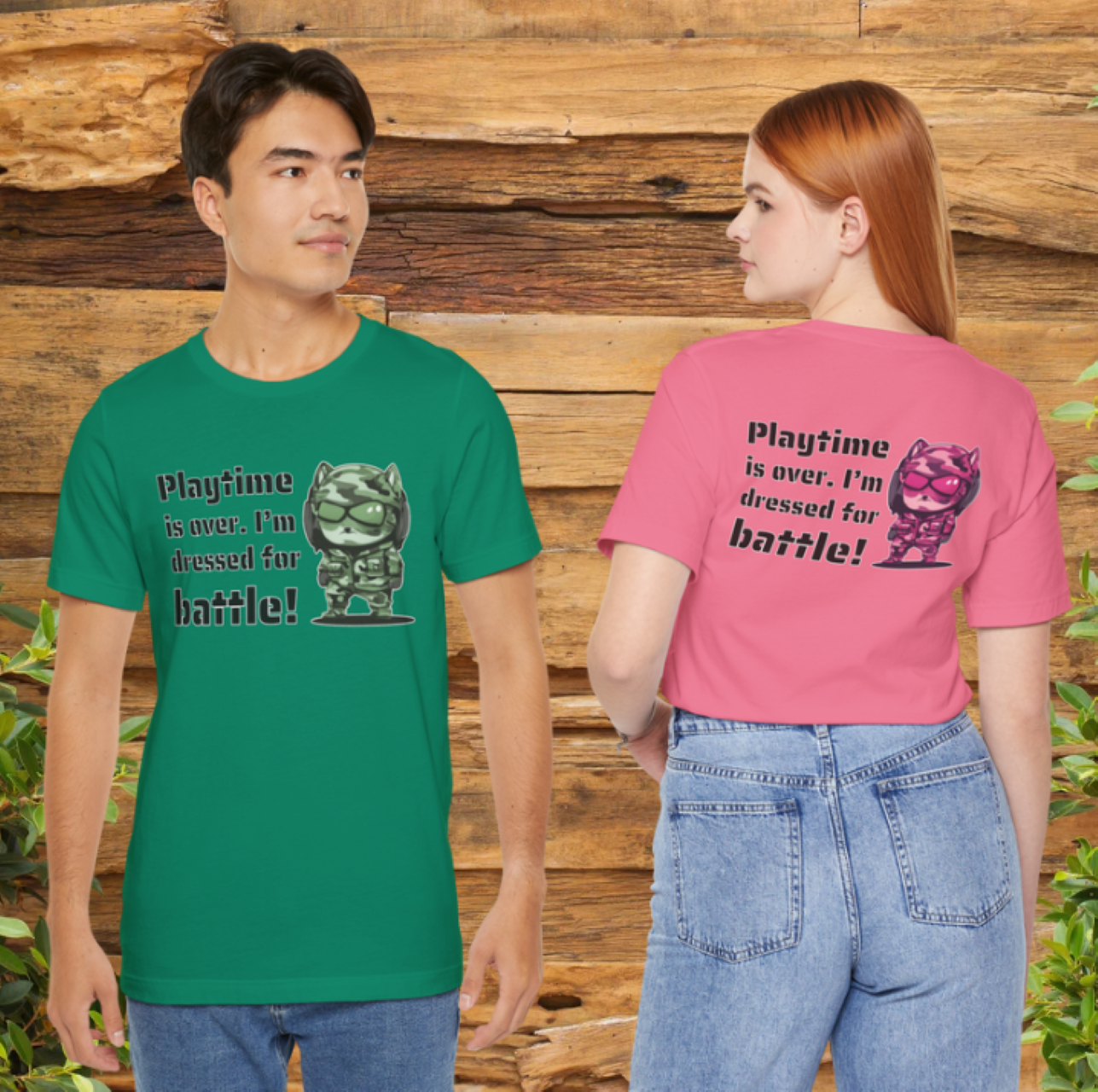 "Playtime is over. I'm Dressed for Battle." Front & Back prints Unisex Jersey Short Sleeve Tee Adult product thumbnail image "Playtime is over. I'm Dressed for Battle." Front & Back prints Unisex Jersey Short Sleeve Tee Adult product thumbnail image