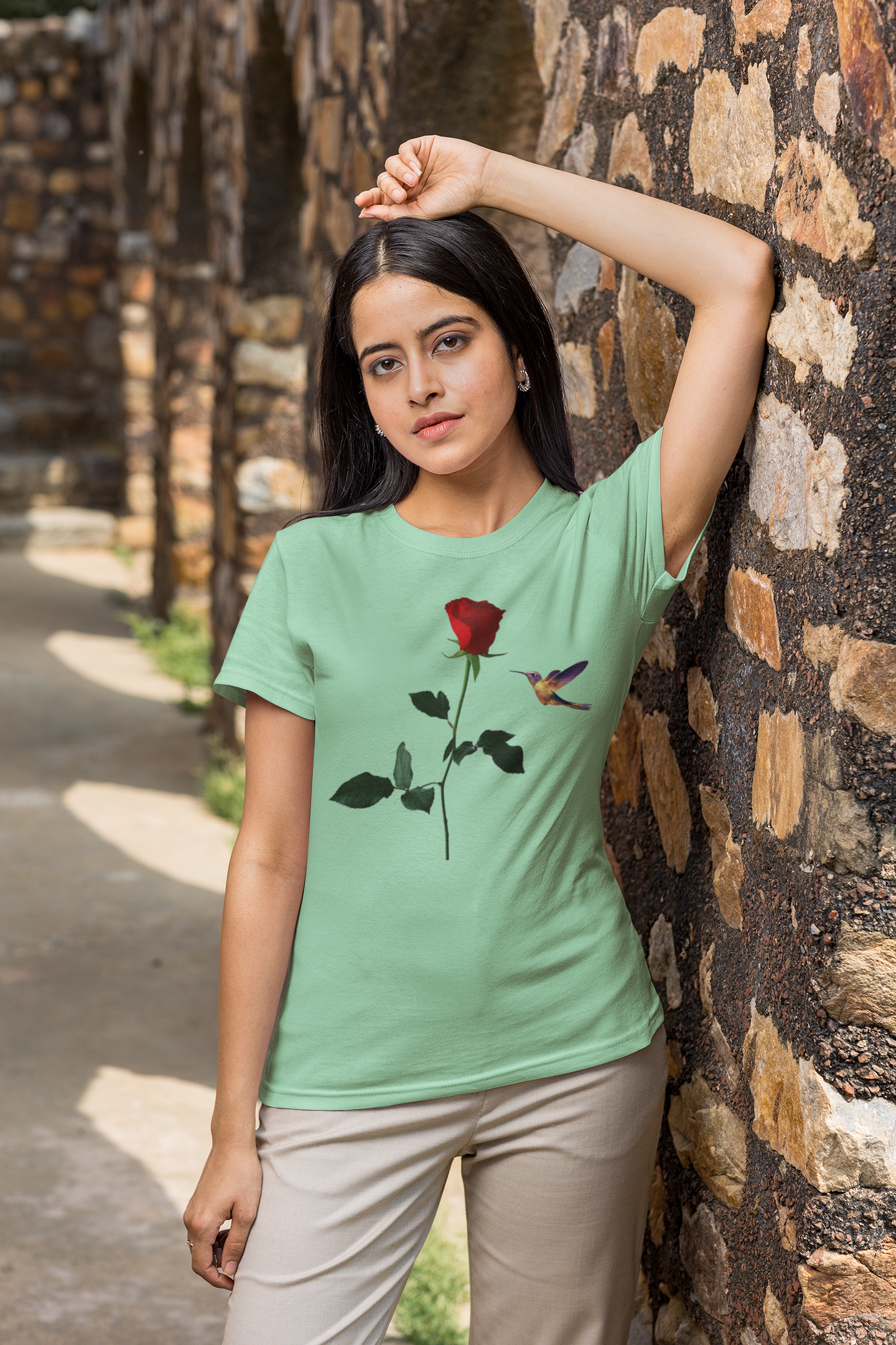 Rose and Hummingbird Nature Lovers Unisex T-Shirt product thumbnail image