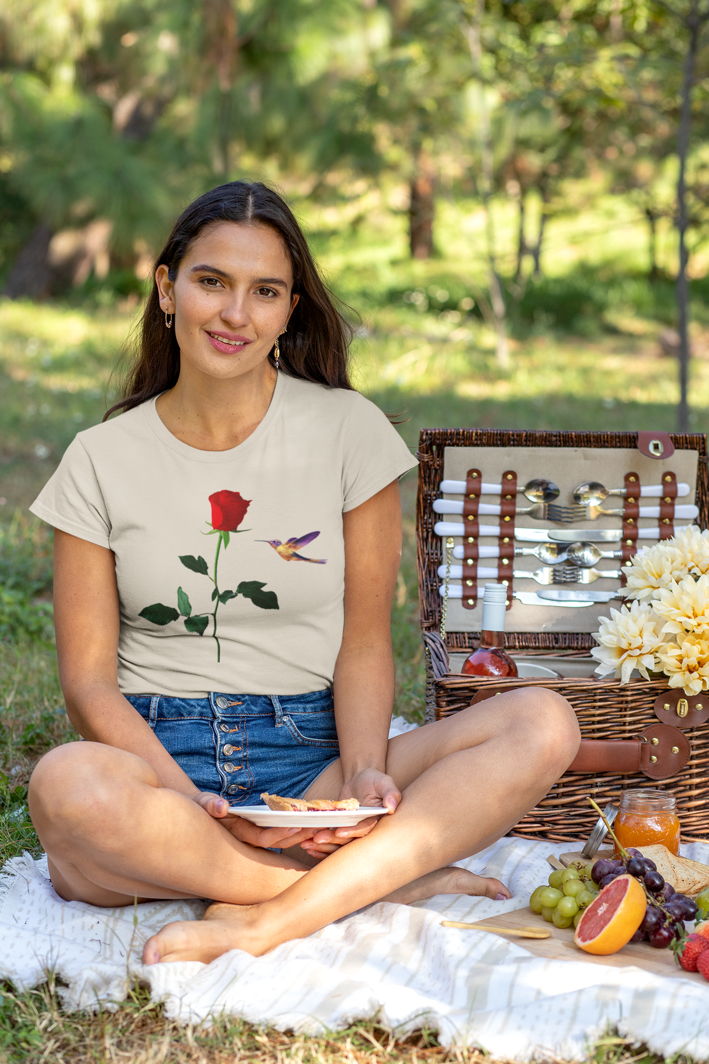 Rose and Hummingbird Nature Lovers Unisex T-Shirt product thumbnail image