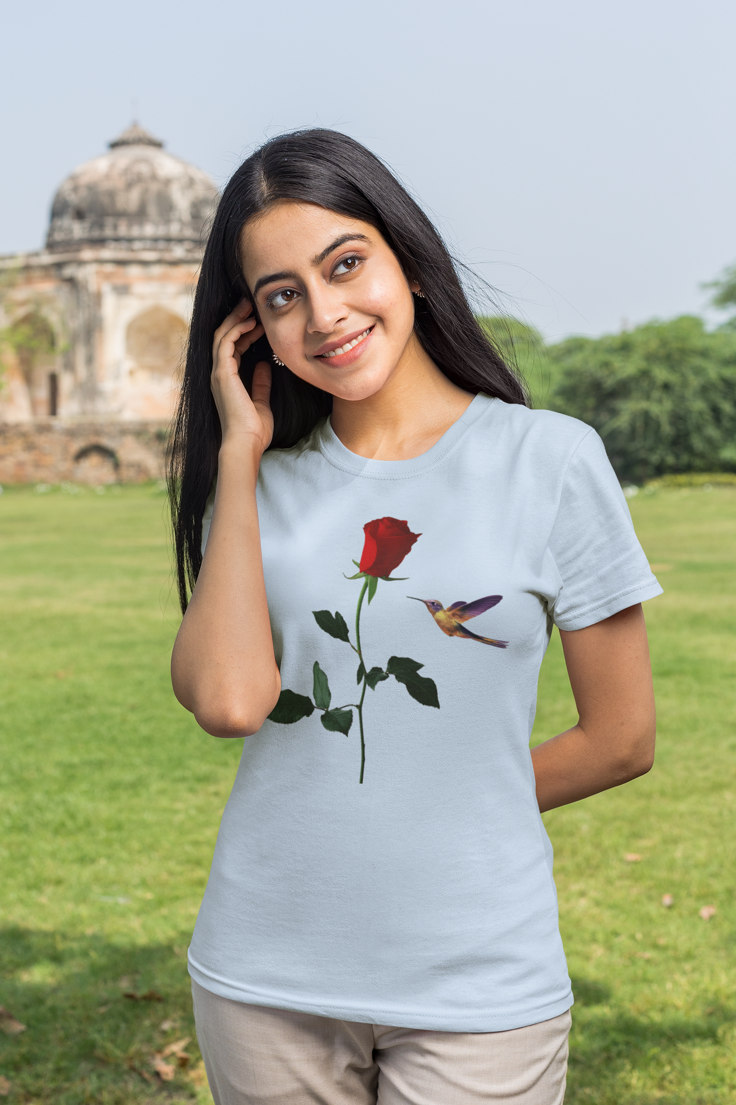 Rose and Hummingbird Nature Lovers Unisex T-Shirt product thumbnail image