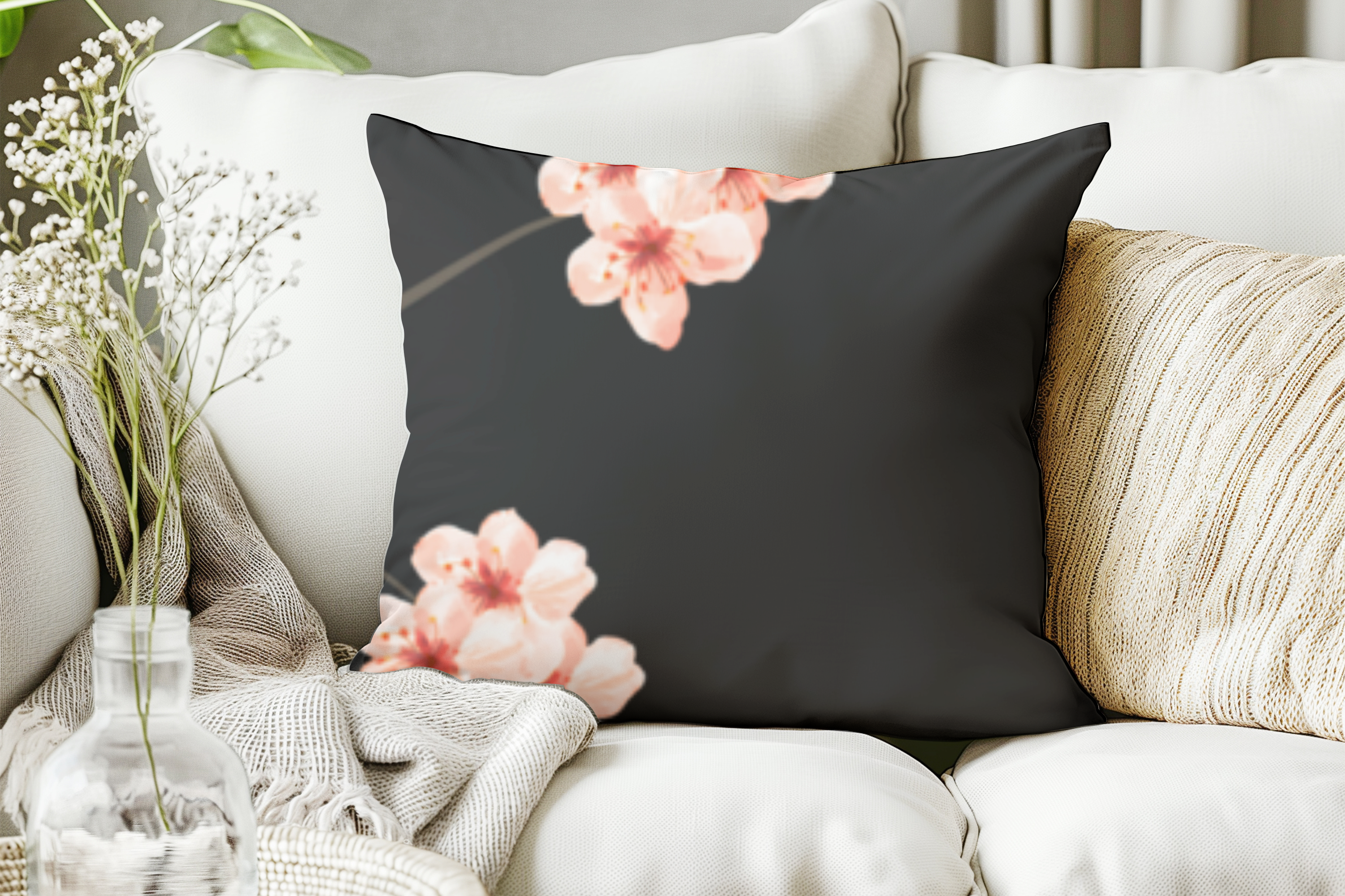 Noir Sakura – Premium Decorative Throw Pillow | Spun Polyester Square Pillow product thumbnail image Noir Sakura – Premium Decorative Throw Pillow | Spun Polyester Square Pillow product thumbnail image