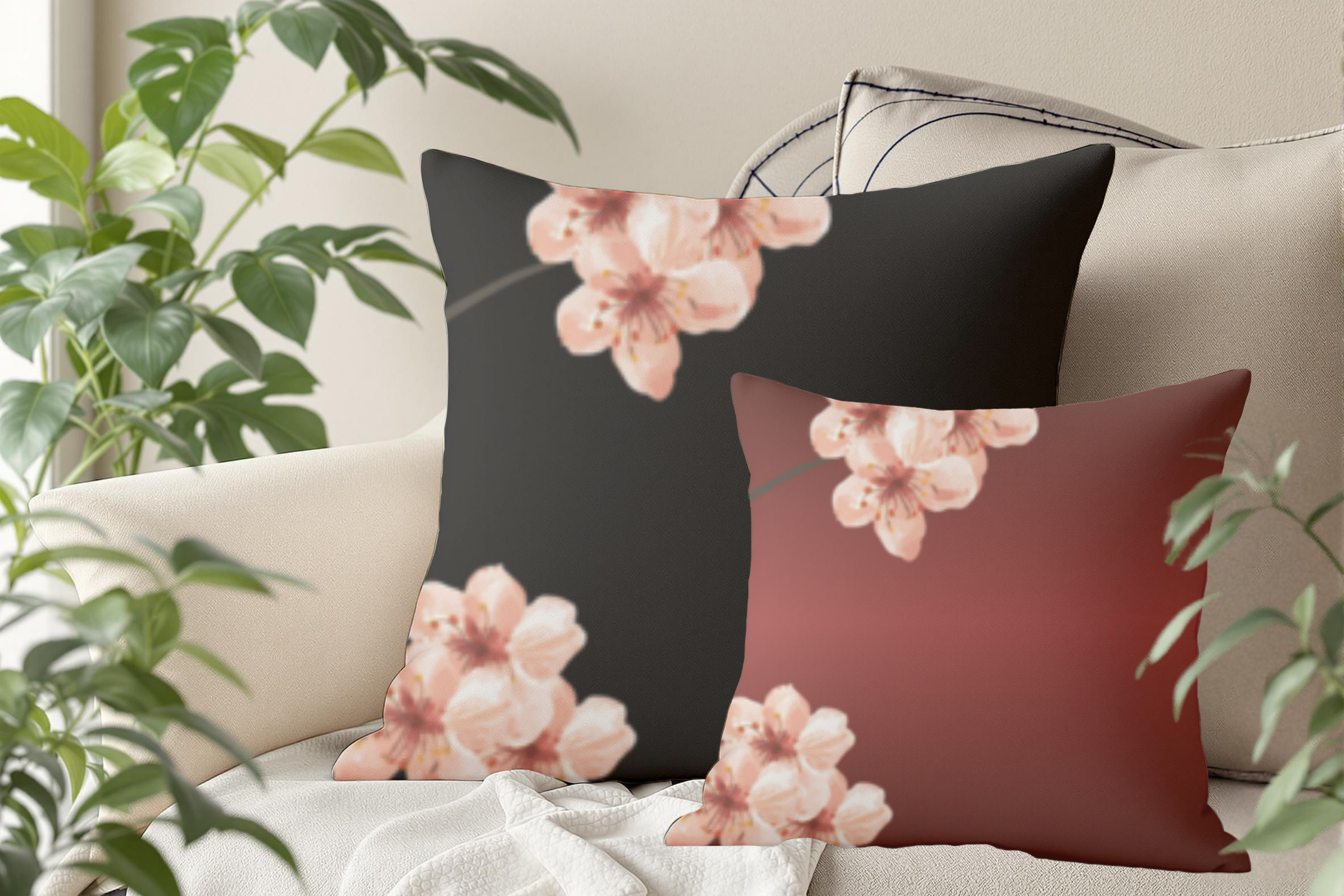 Noir Sakura – Premium Decorative Throw Pillow | Spun Polyester Square Pillow product thumbnail image