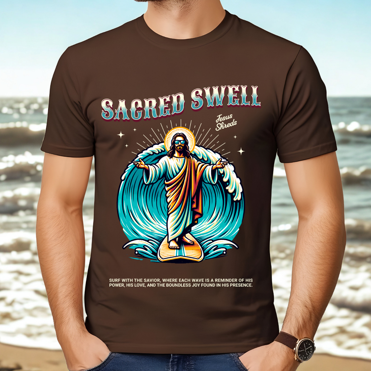 Sacred Swell - Jesus Shreds Tee product thumbnail image Sacred Swell - Jesus Shreds Tee product thumbnail image
