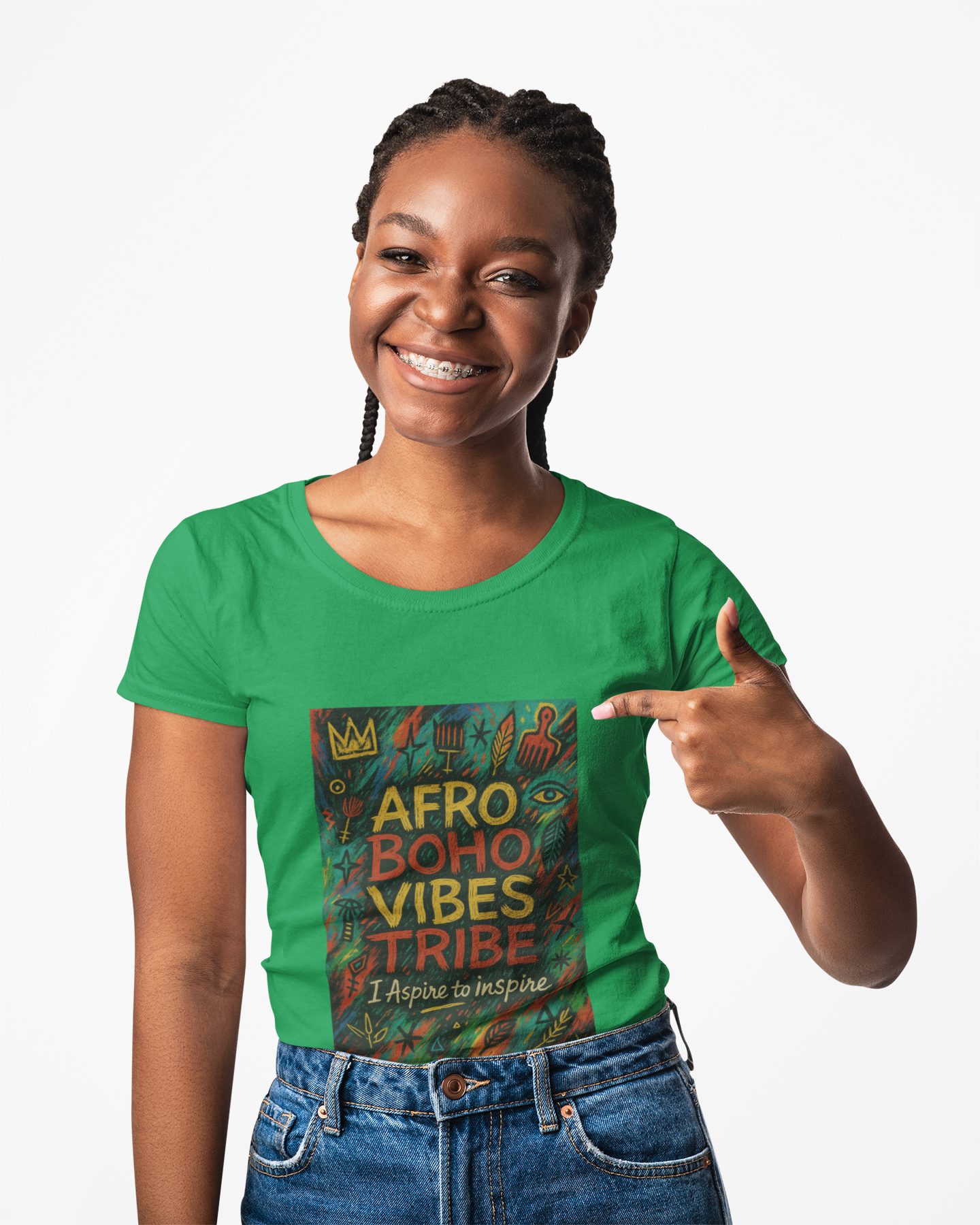 Afro Boho Vibes Tribe Women's Softstyle Tee - "I Aspire to Inspire" product thumbnail image Afro Boho Vibes Tribe Women's Softstyle Tee - "I Aspire to Inspire" product thumbnail image