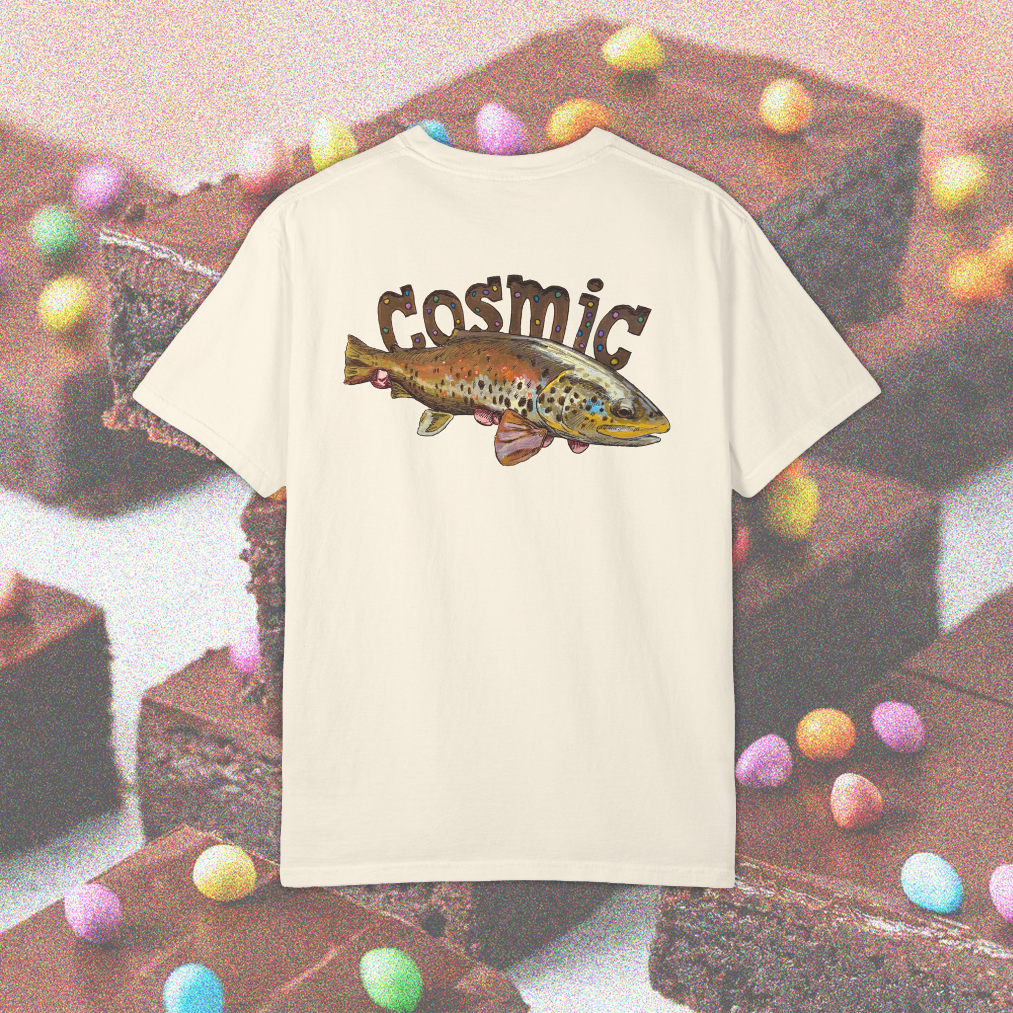 Hand Drawn Cosmic Brown Trout Graphic Garment-Dyed T-Shirt