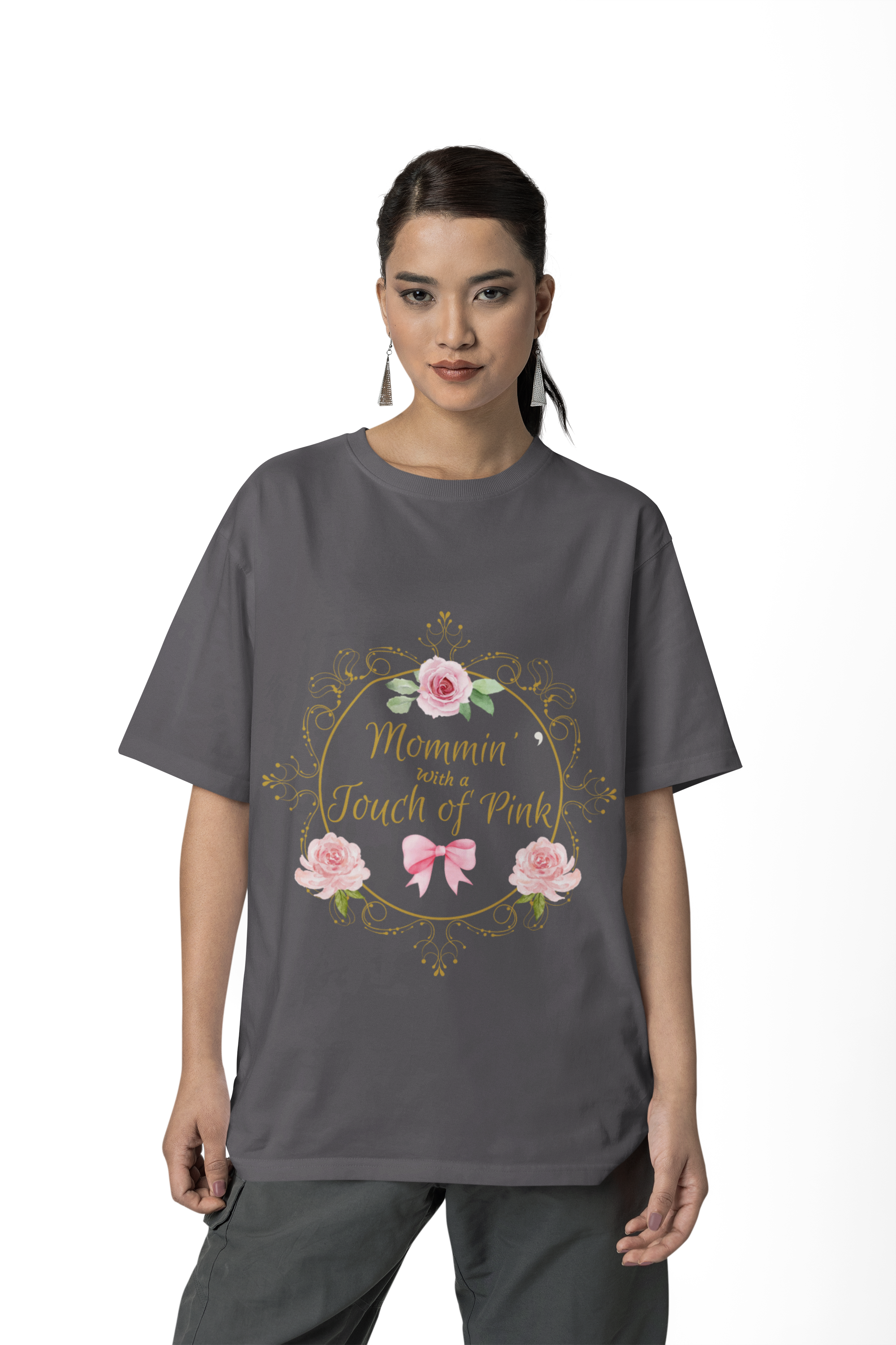 Coquette Mom T-Shirt – “Mommin’ with a Touch of Pink” Aesthetic Tee – Soft Girl Style Shirt for Moms – Cute Feminine Bow Design – Pastel Core Gift for Her product thumbnail image