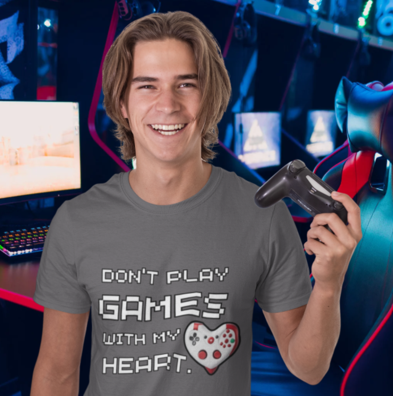 "Don't Play Games With My Heart" Unisex Softstyle Adult T-Shirt for gamers product thumbnail image "Don't Play Games With My Heart" Unisex Softstyle Adult T-Shirt for gamers product thumbnail image