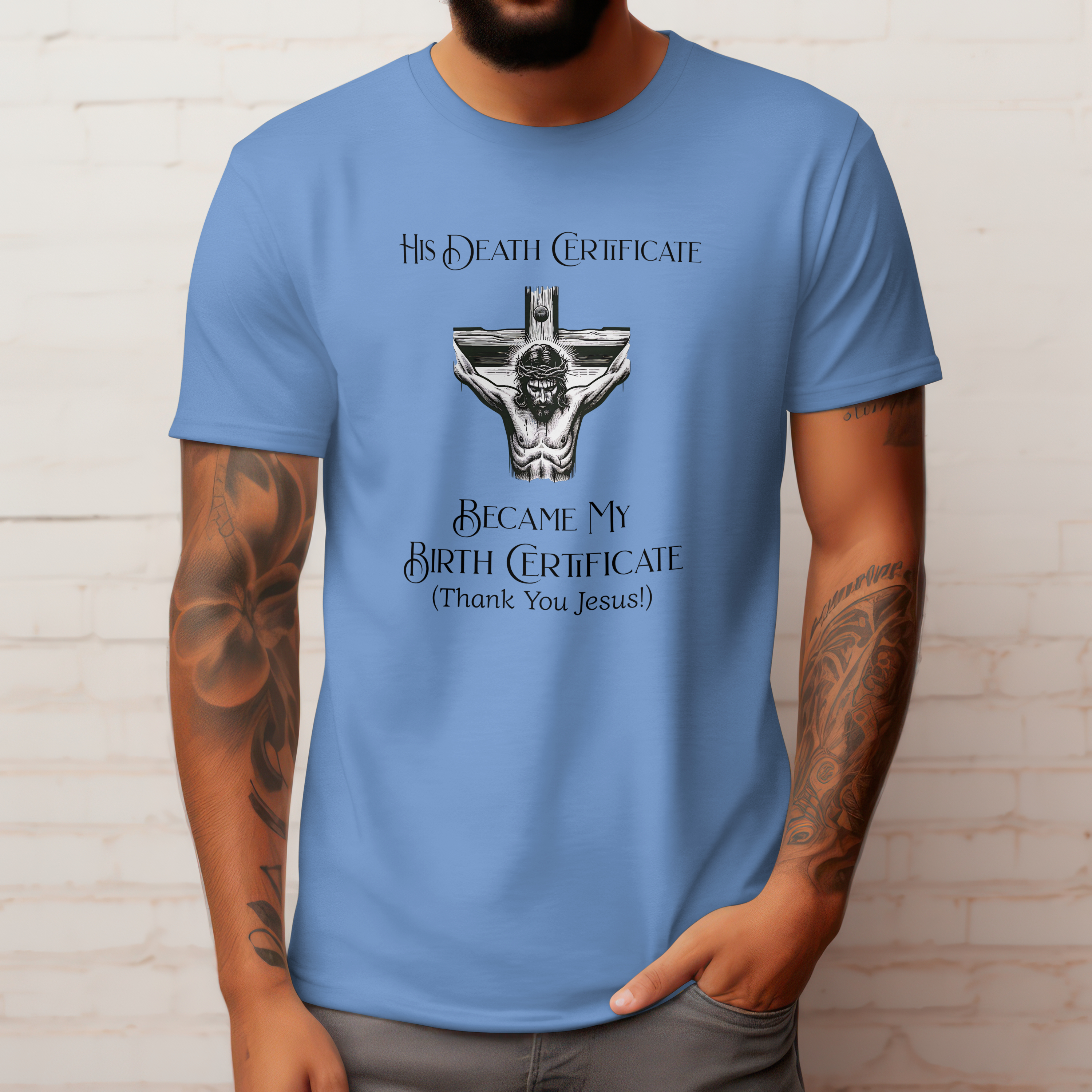 "His Death Certificate Became My Birth Certificate"-Inspired Unisex Softstyle T-Shirt product thumbnail image "His Death Certificate Became My Birth Certificate"-Inspired Unisex Softstyle T-Shirt product thumbnail image