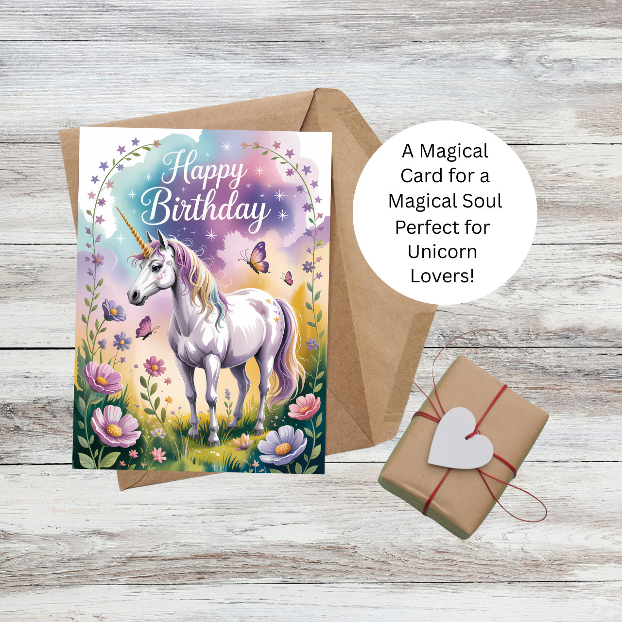 Magical Unicorn Birthday Card Fantasy Greeting Card with Rainbow and Flowers Whimsical Birthday Card for Unicorn Lovers