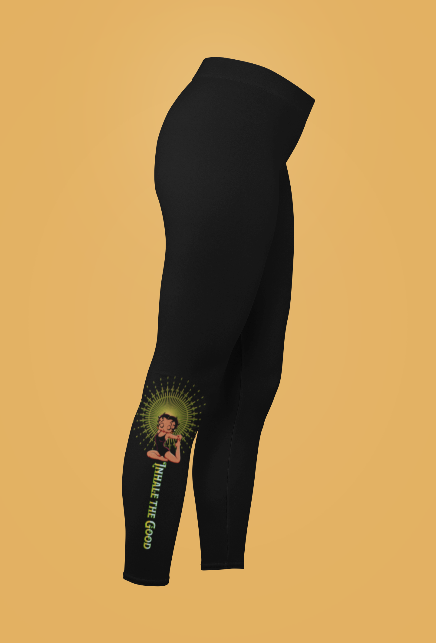 Motivational Betty Boop Women's Yoga Pants - Inhale the Good, Exhale the Bad Yoga Pants, Yoga Pants with Words, Cute Black Yoga Pants product thumbnail image