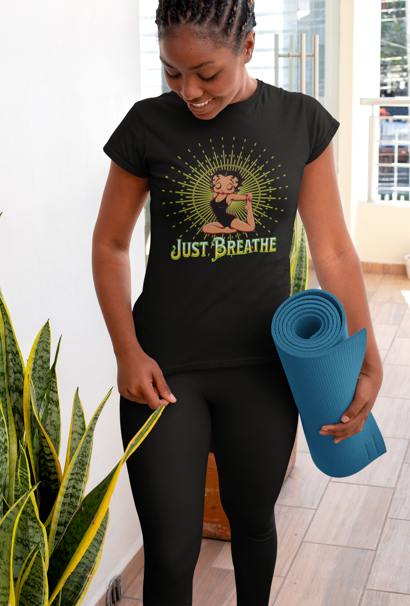 Just Breathe Betty Boop Women's Yoga Tee - Midweight Cotton Shirt for Relaxation and Mindfulness, Betty Boop Just Breathe T-Shirts product thumbnail image