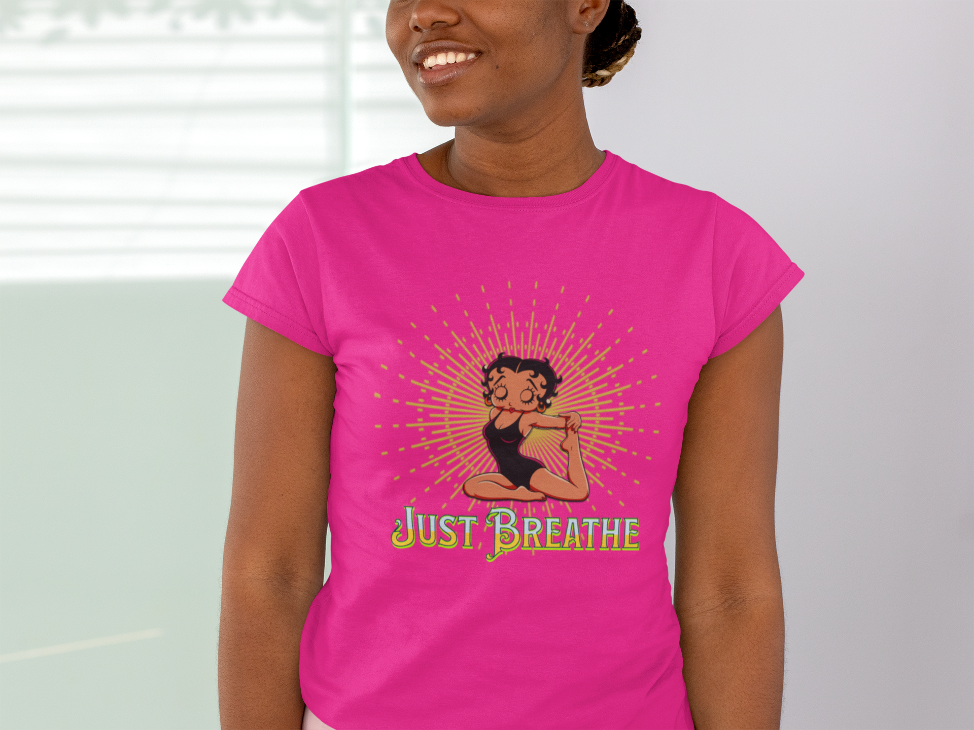 Just Breathe Betty Boop Women's Yoga Tee - Midweight Cotton Shirt for Relaxation and Mindfulness, Betty Boop Just Breathe T-Shirts product thumbnail image