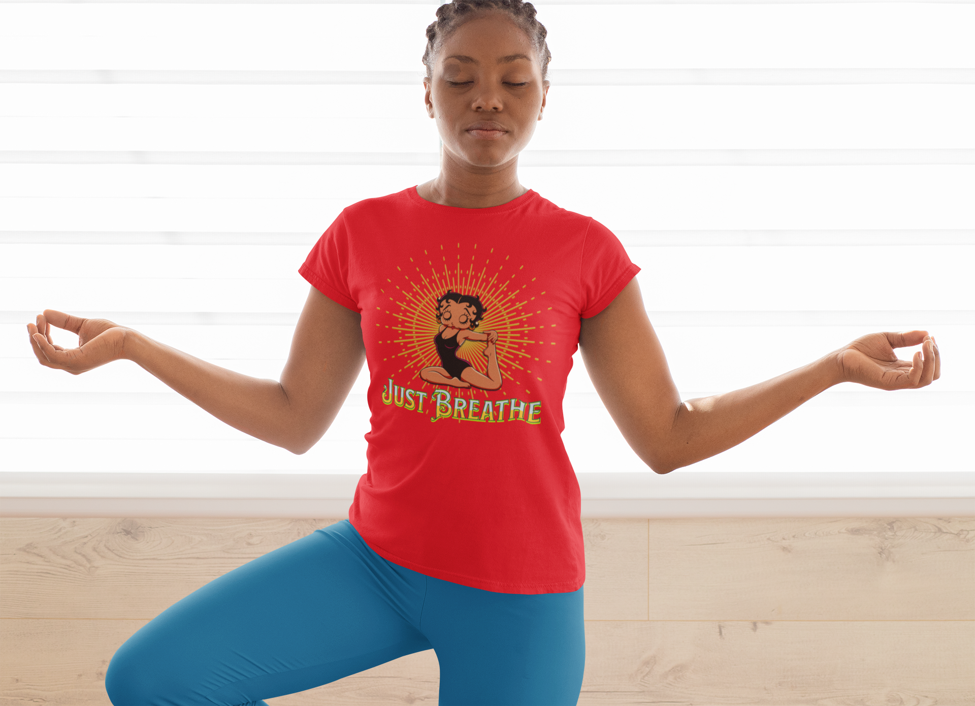 Just Breathe Betty Boop Women's Yoga Tee - Midweight Cotton Shirt for Relaxation and Mindfulness, Betty Boop Just Breathe T-Shirts product thumbnail image