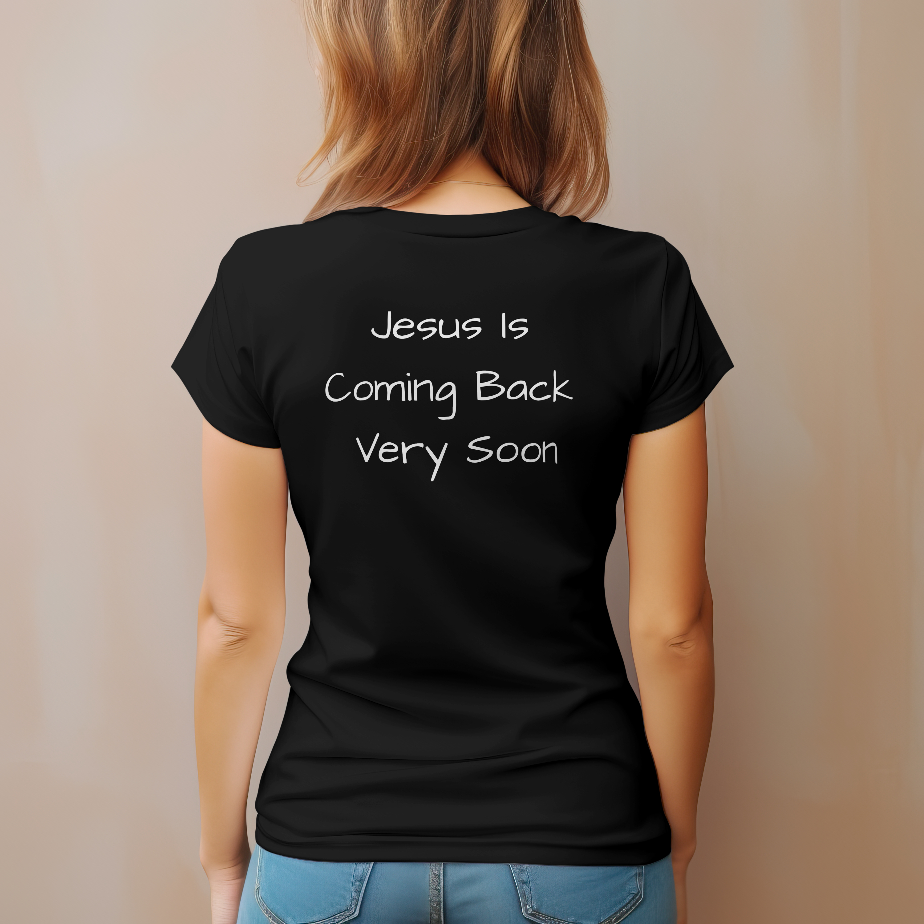 'Jesus is Coming Back Very Soon' Christian Inspirational Women's Softstyle Tee - Front and Back Design product thumbnail image 'Jesus is Coming Back Very Soon' Christian Inspirational Women's Softstyle Tee - Front and Back Design product thumbnail image